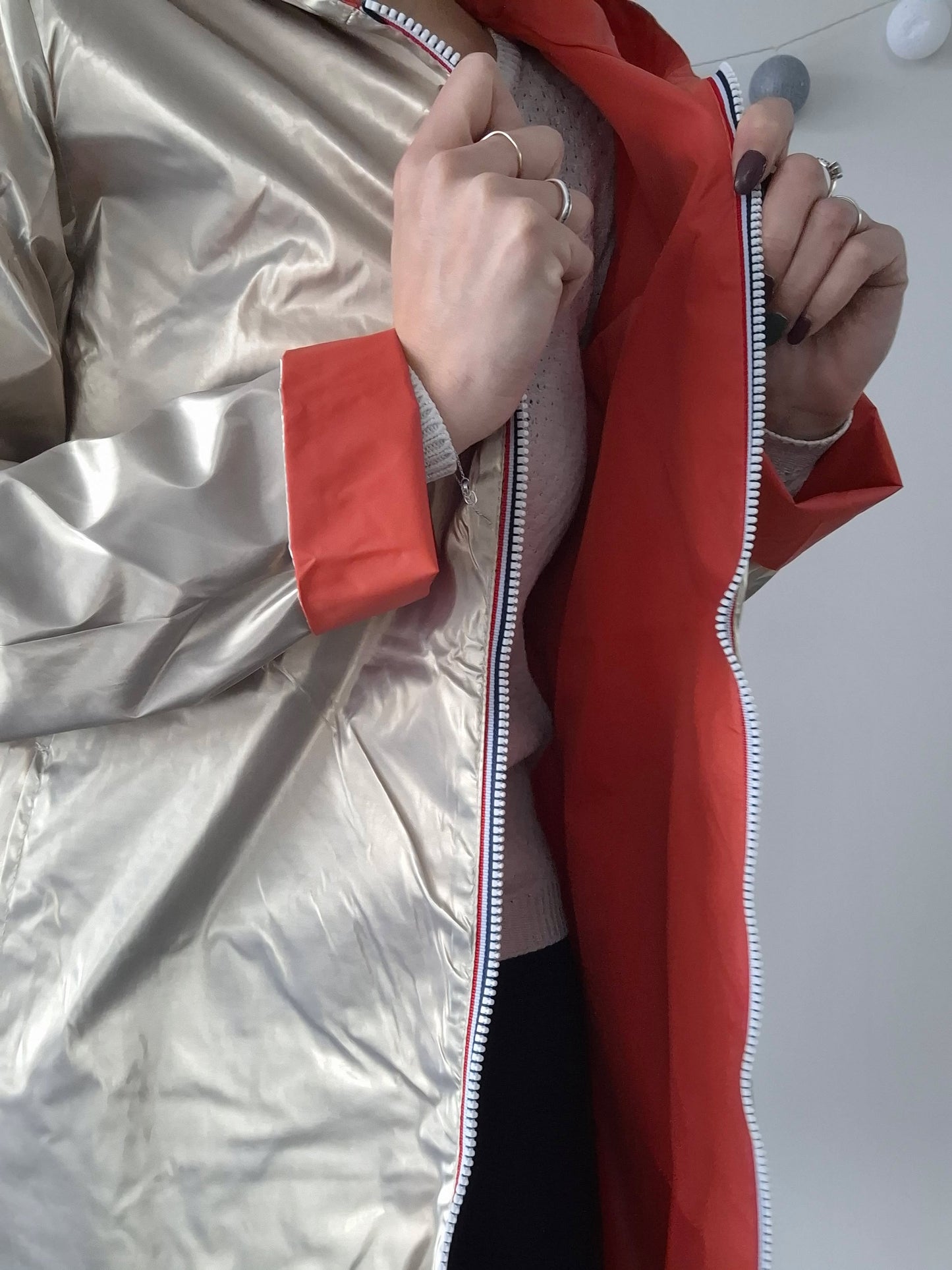 Laura Jo - Imperméable réversible long sans garnissage ouate couleur corail/doré