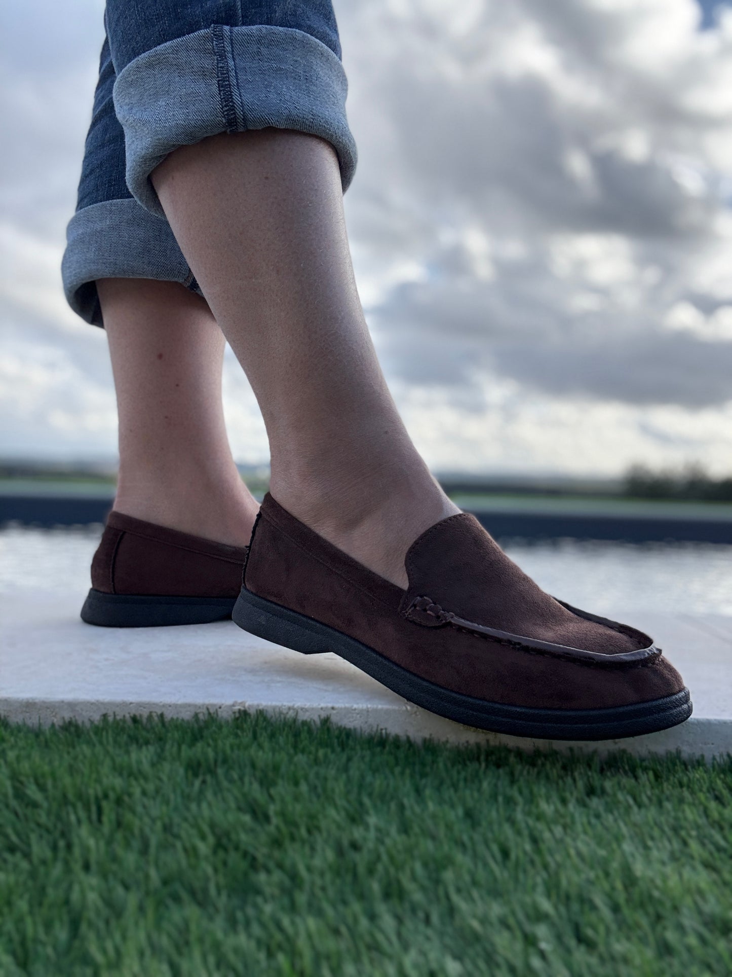 Chaussures mocassins bateau toucher daim marron chocolat