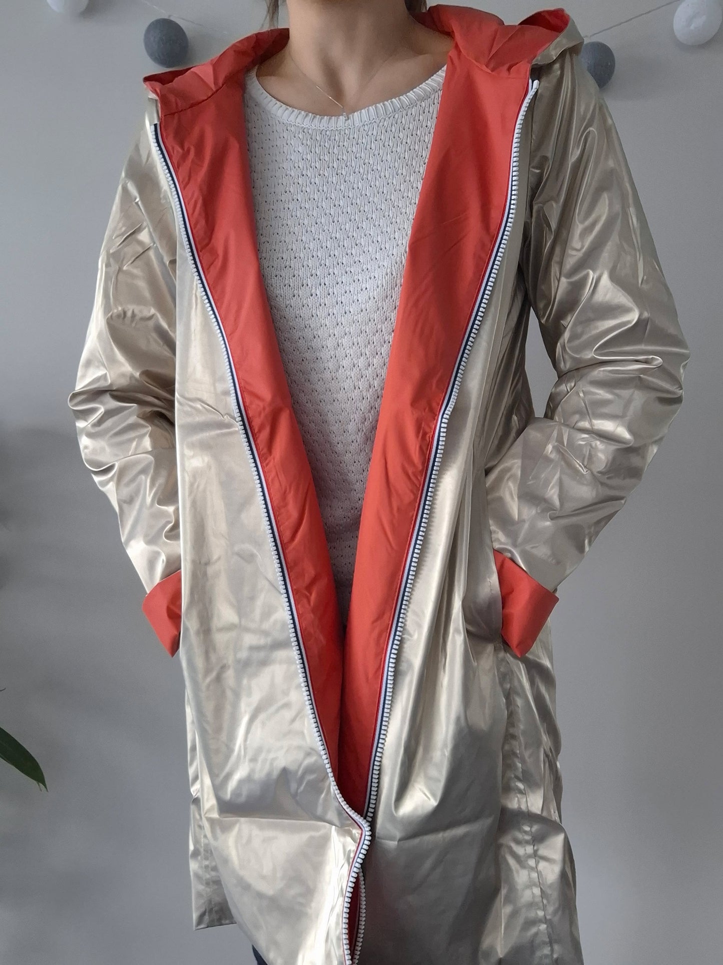 Laura Jo - Imperméable réversible long sans garnissage ouate couleur corail/doré