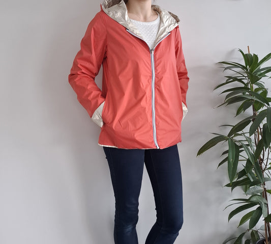 Laura Jo - Imperméable réversible court sans garnissage ouate couleur corail/doré
