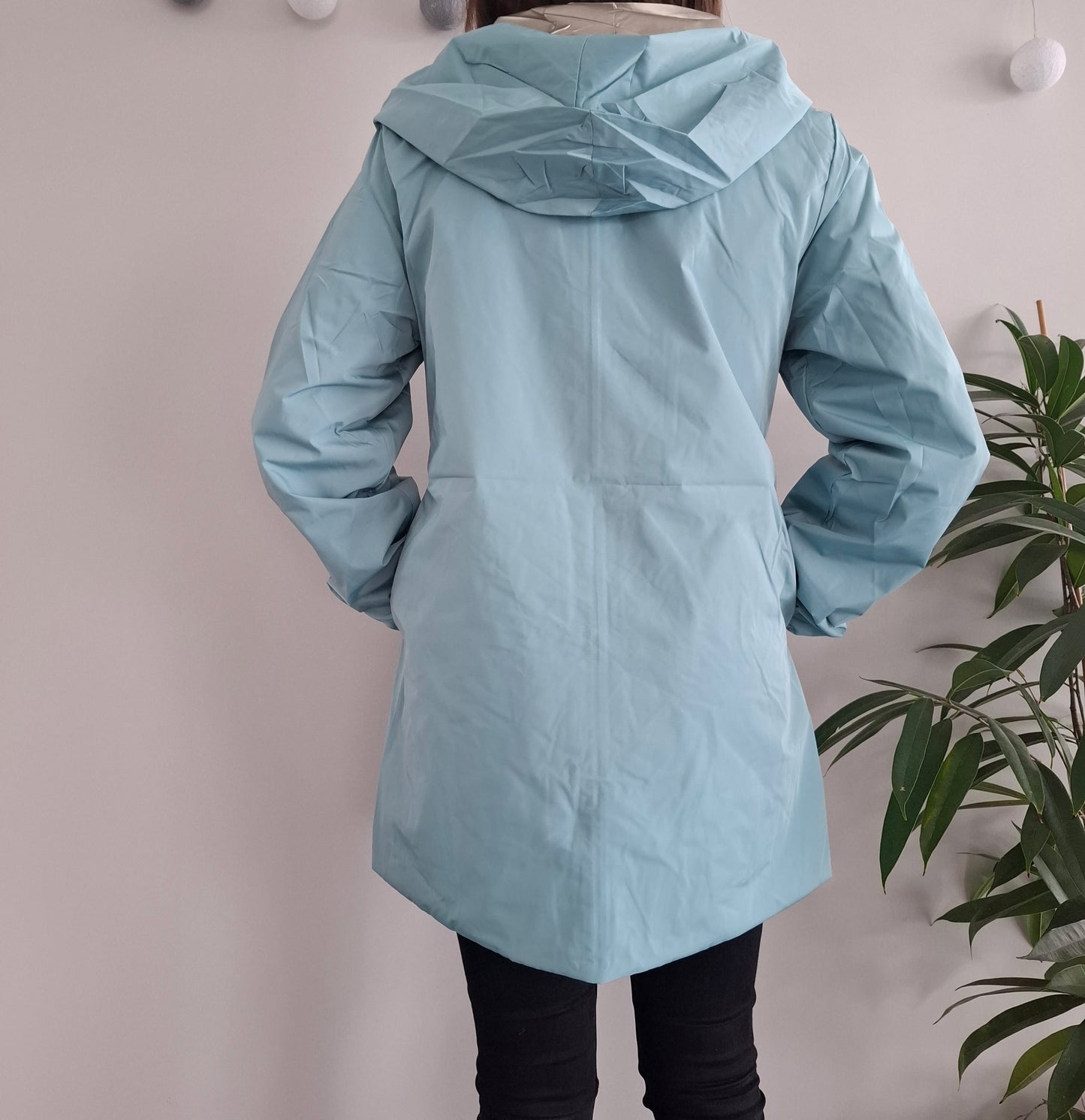 Melya Melody - Imperméable réversible mi-long sans garnissage ouate couleur bleu ciel/doré