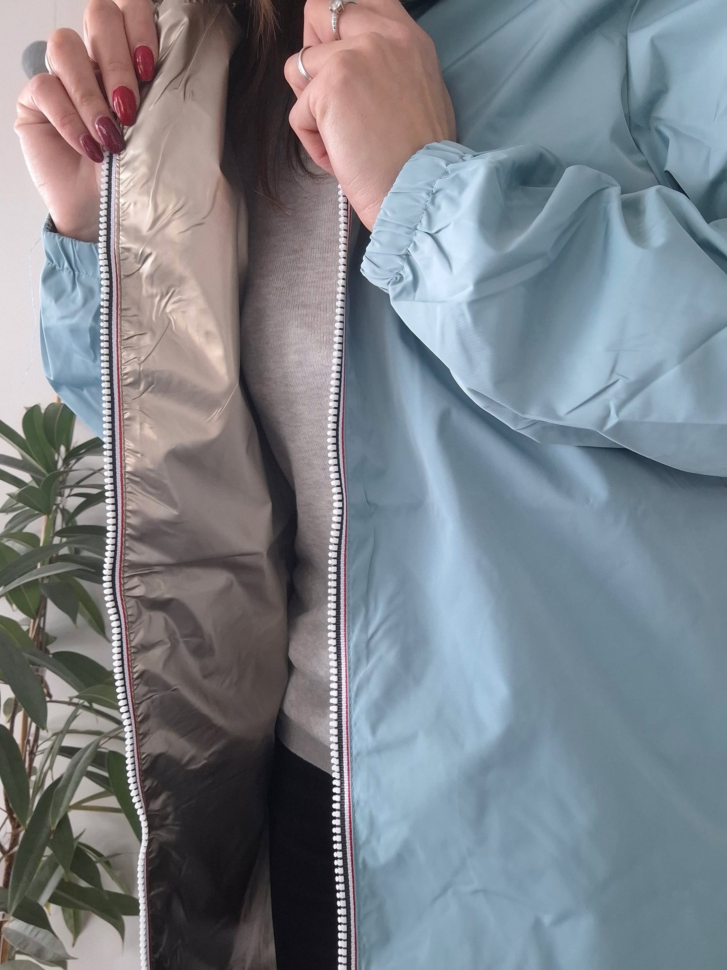 Melya Melody - Imperméable réversible mi-long sans garnissage ouate couleur bleu ciel/doré