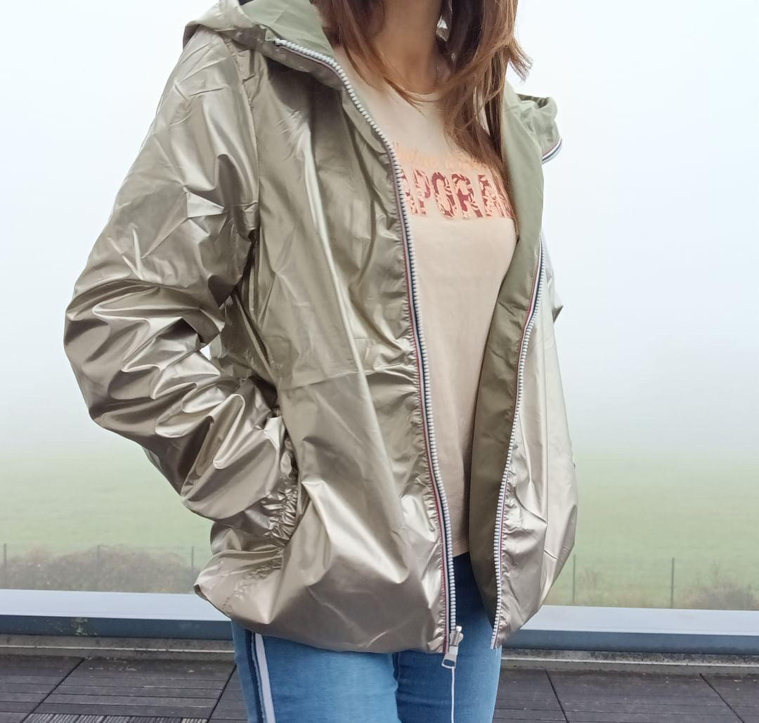 Melya Melody - Manteau court léger imperméable kaki réversible doré
