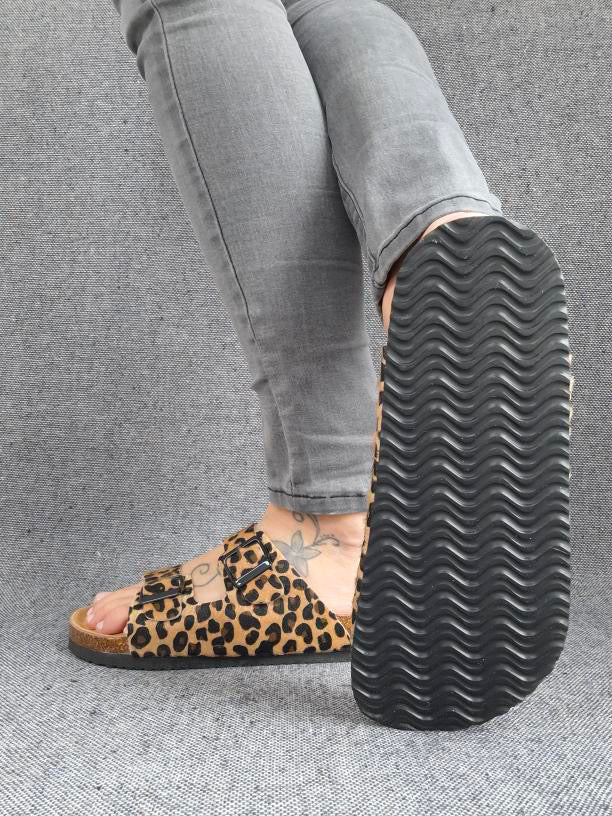Chaussures sandales intérieur cuir motif léopard style Birk