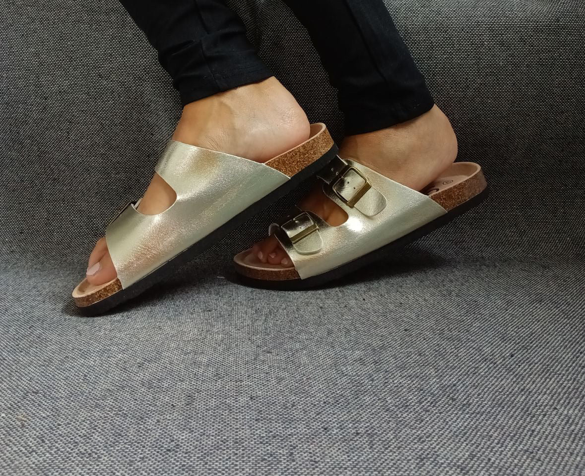 Chaussures sandales 2 brides doré style Birk