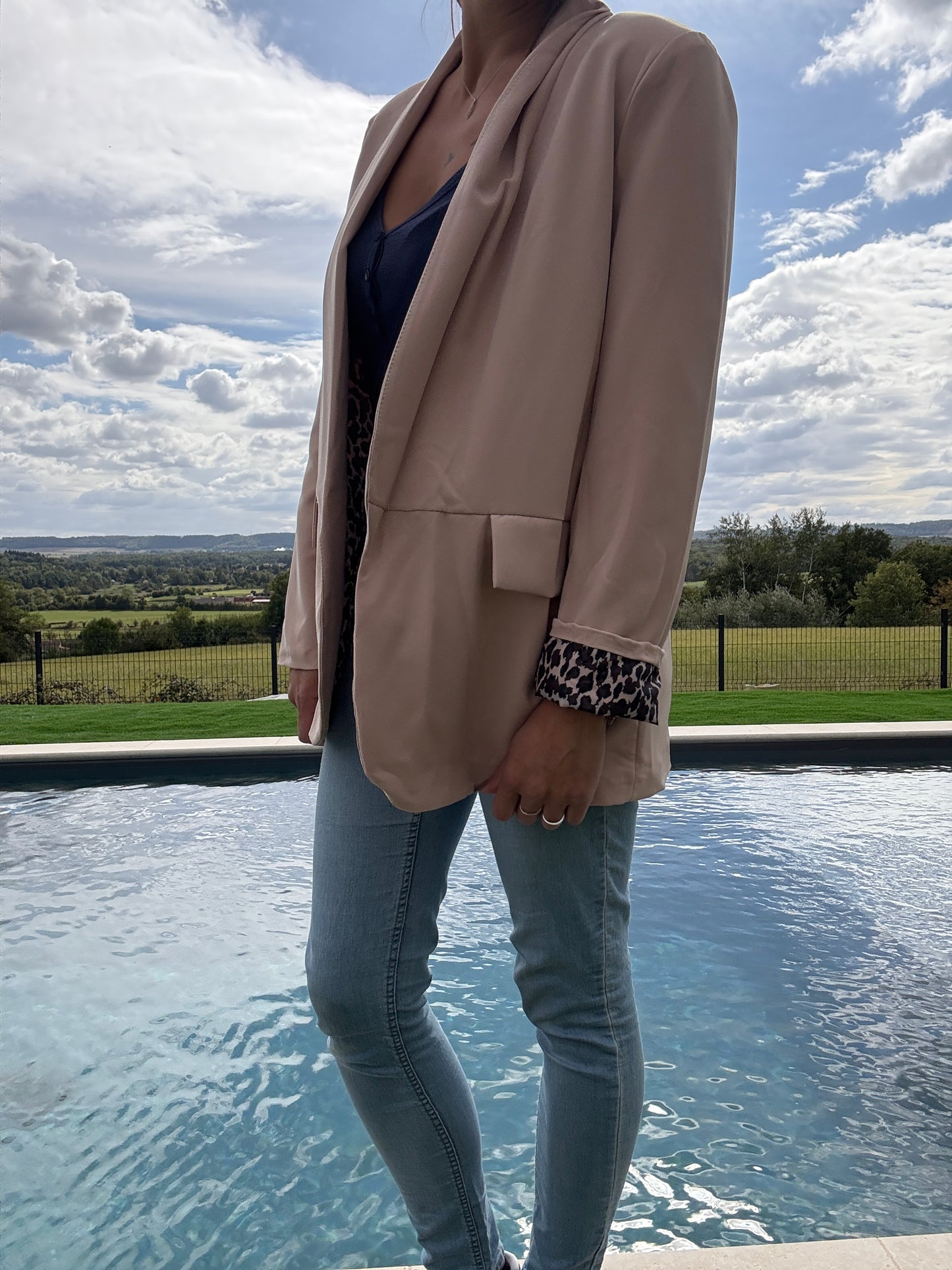 Veste blazer beige avec doublure imprimé léopard