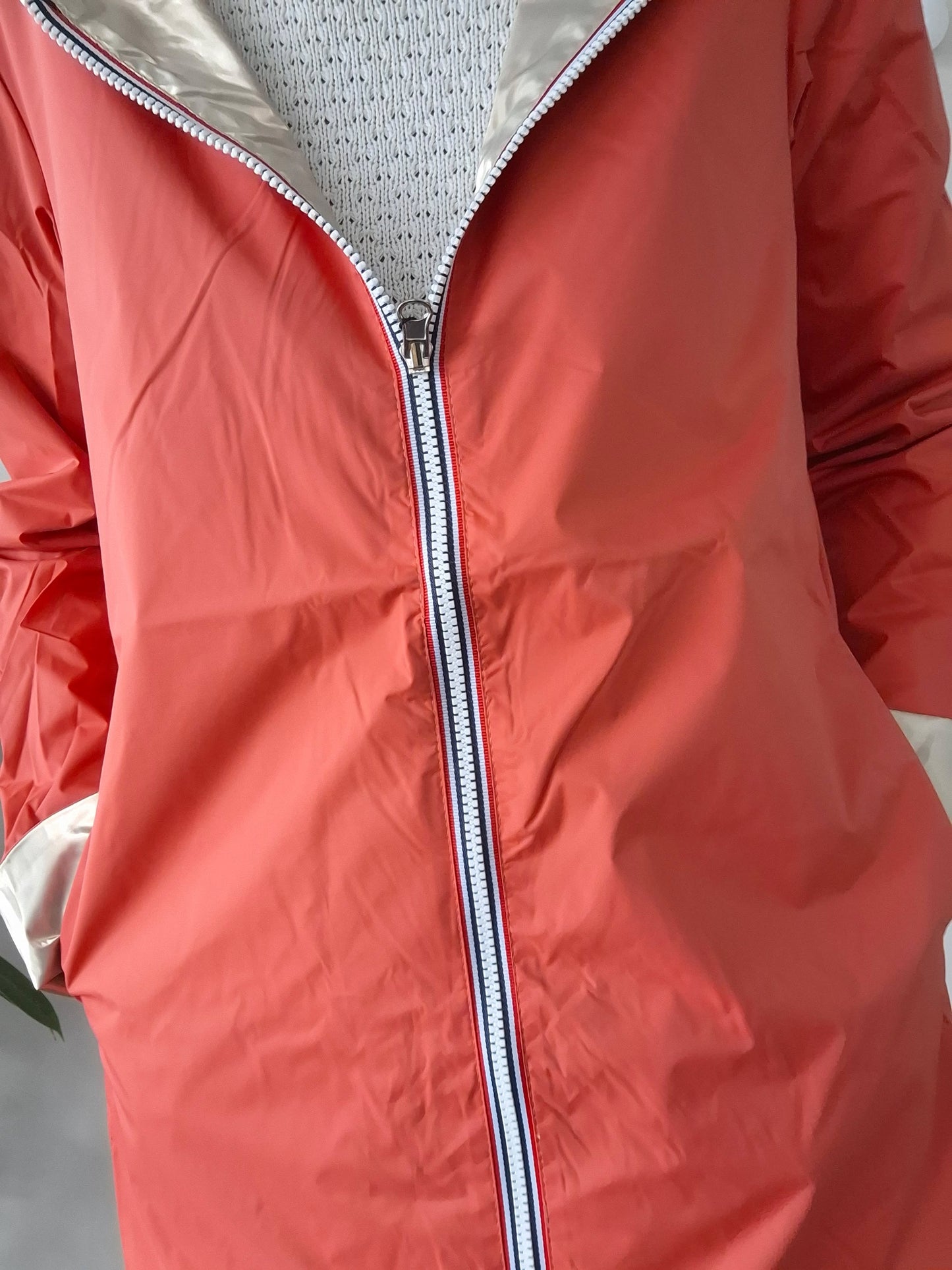 Laura Jo - Imperméable réversible long sans garnissage ouate couleur corail/doré