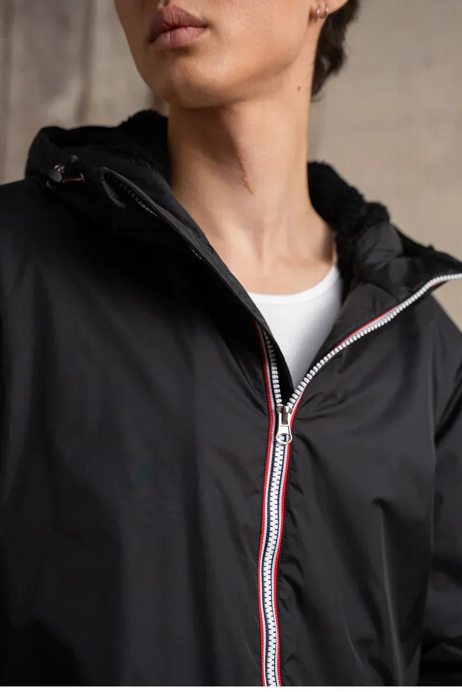 Laura Jo - Manteau HOMME imperméable court fourré fausse fourrure sherpa noir