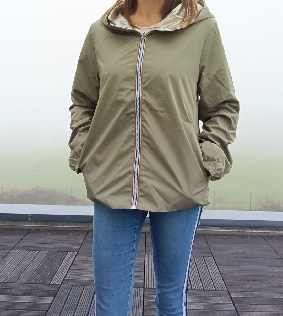 Melya Melody - Manteau court léger imperméable kaki réversible doré