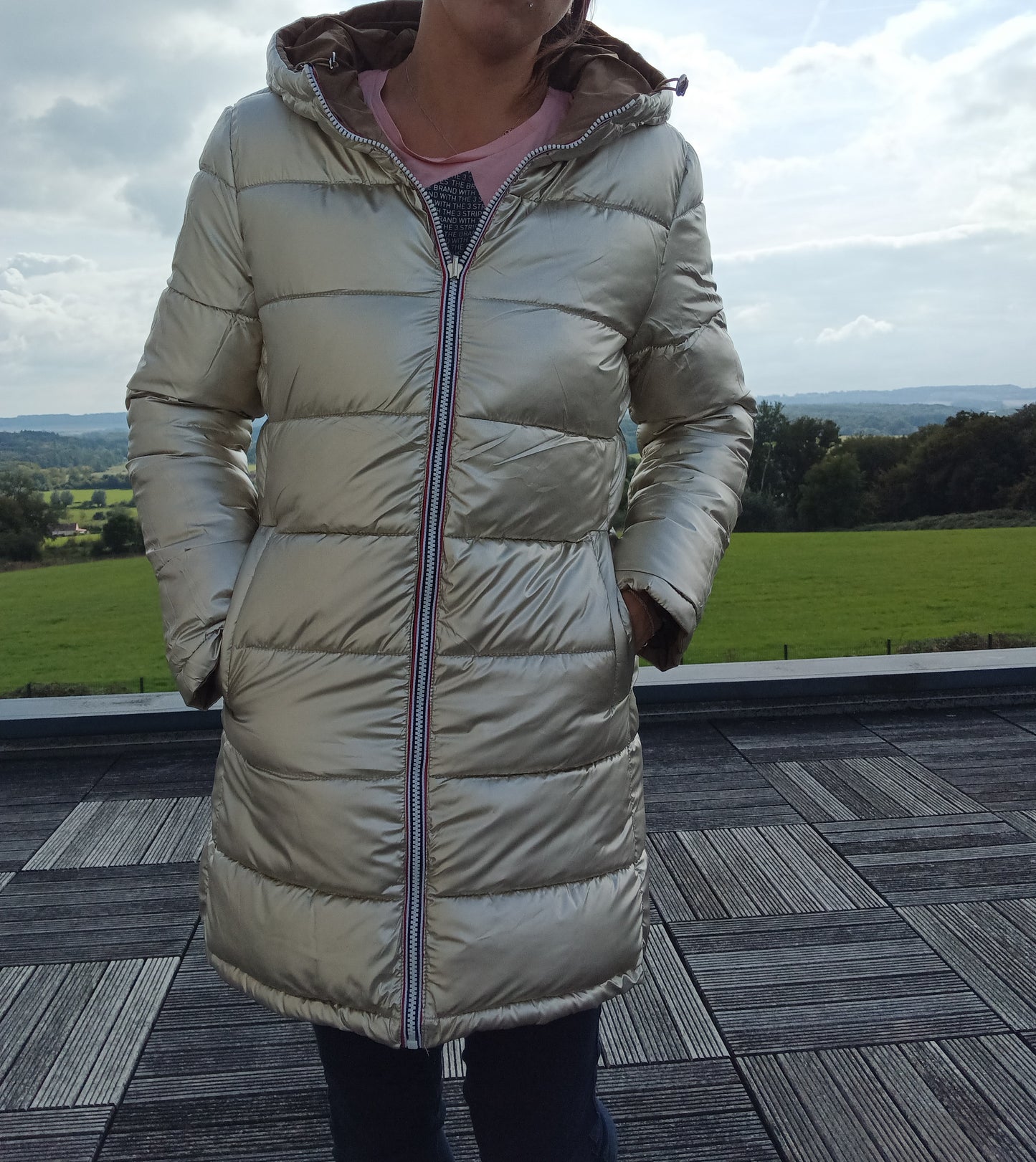 Melya Melody - Manteau long réversible et imperméable matelassé camel/doré - Curvy