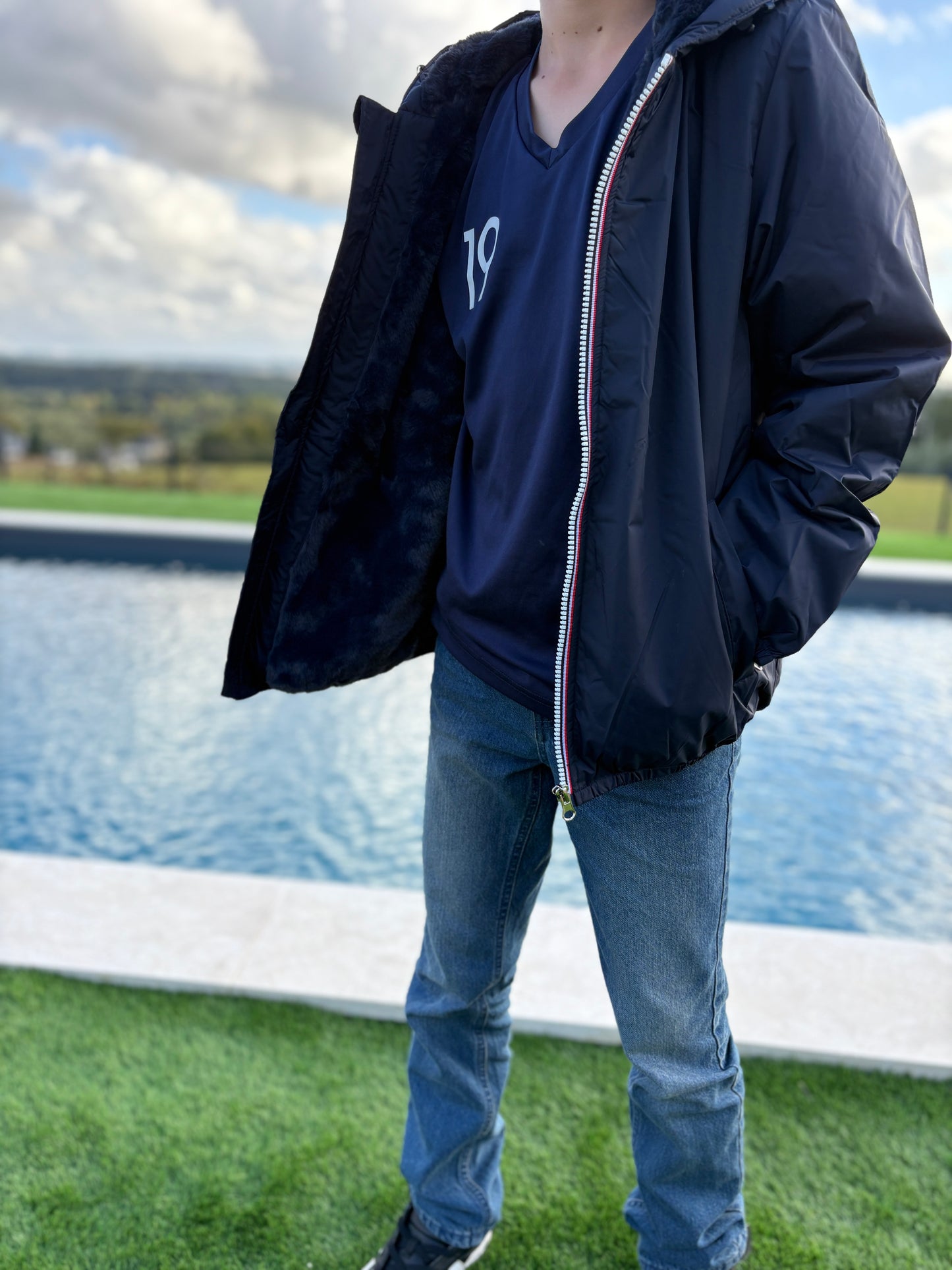 Laura Jo - ENFANT (Mixte) Imperméable court doublé en fausse fourrure bleu marine