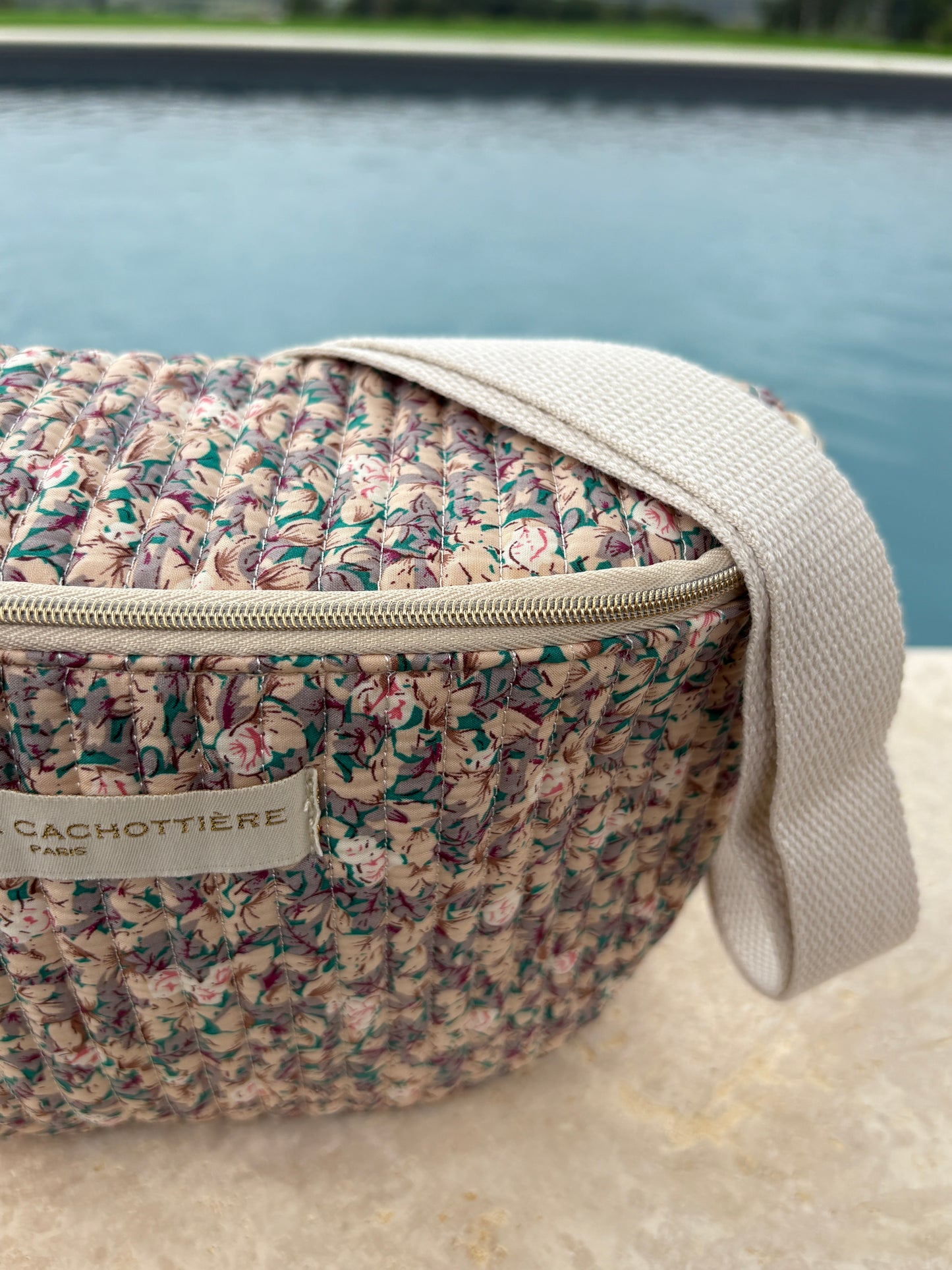 Sac banane en coton liberty fleuri beige lilas « La Ptite cachottière »