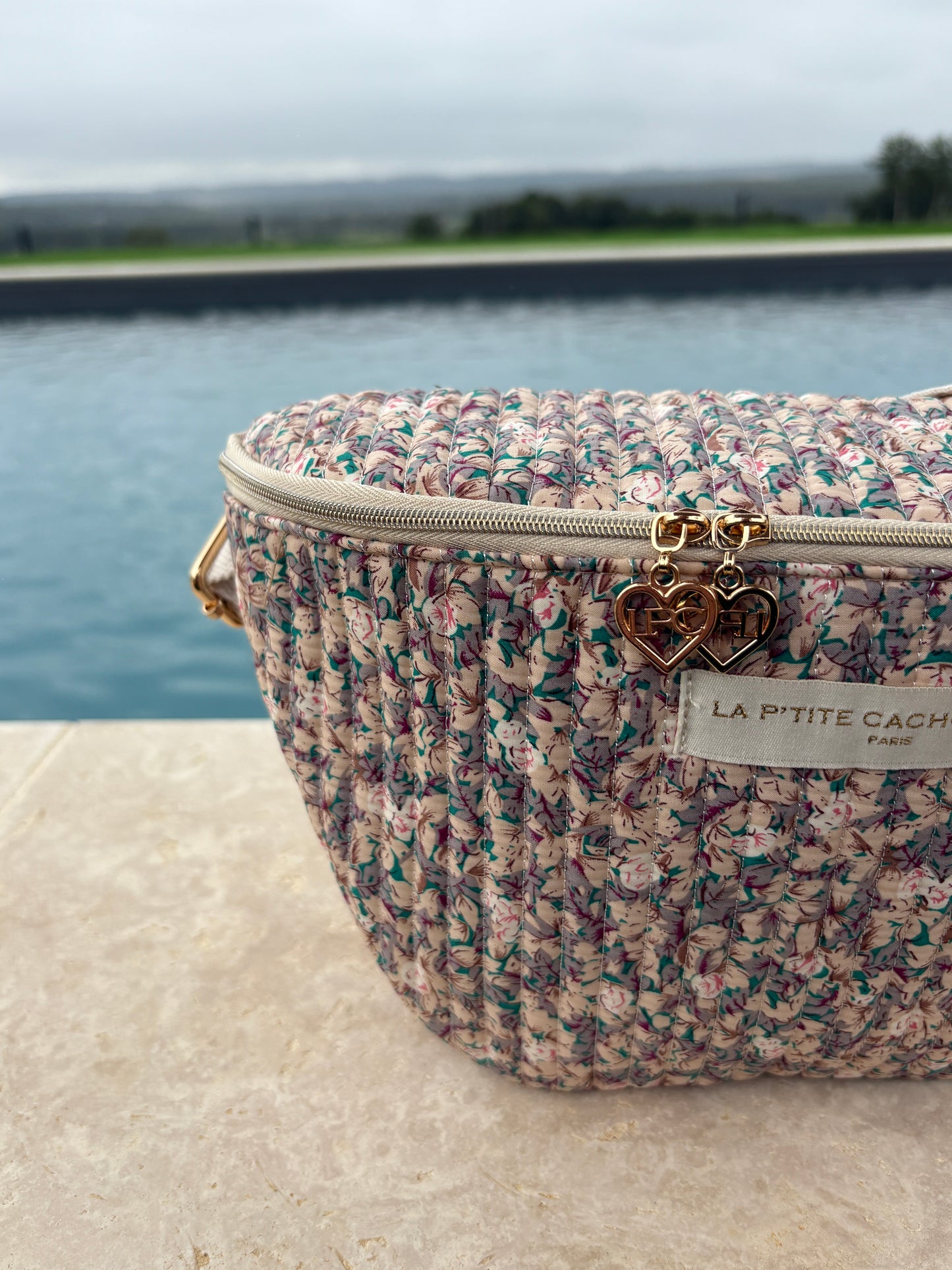 Sac banane en coton liberty fleuri beige lilas « La Ptite cachottière »
