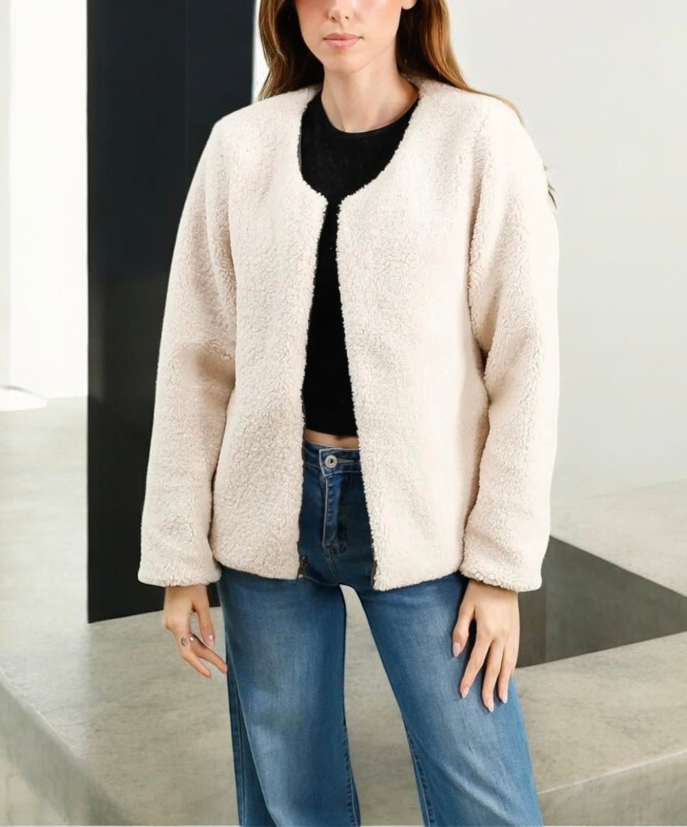 Laura Jo - Veste courte reversible noire avec doublure en sherpa beige