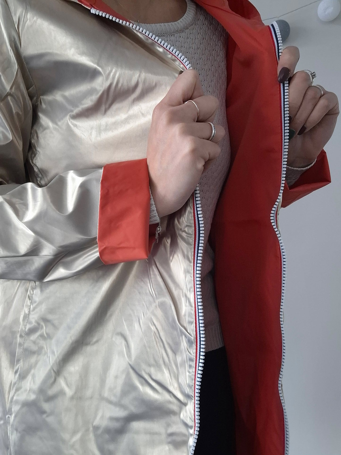 Laura Jo - Imperméable réversible long sans garnissage ouate couleur corail/doré