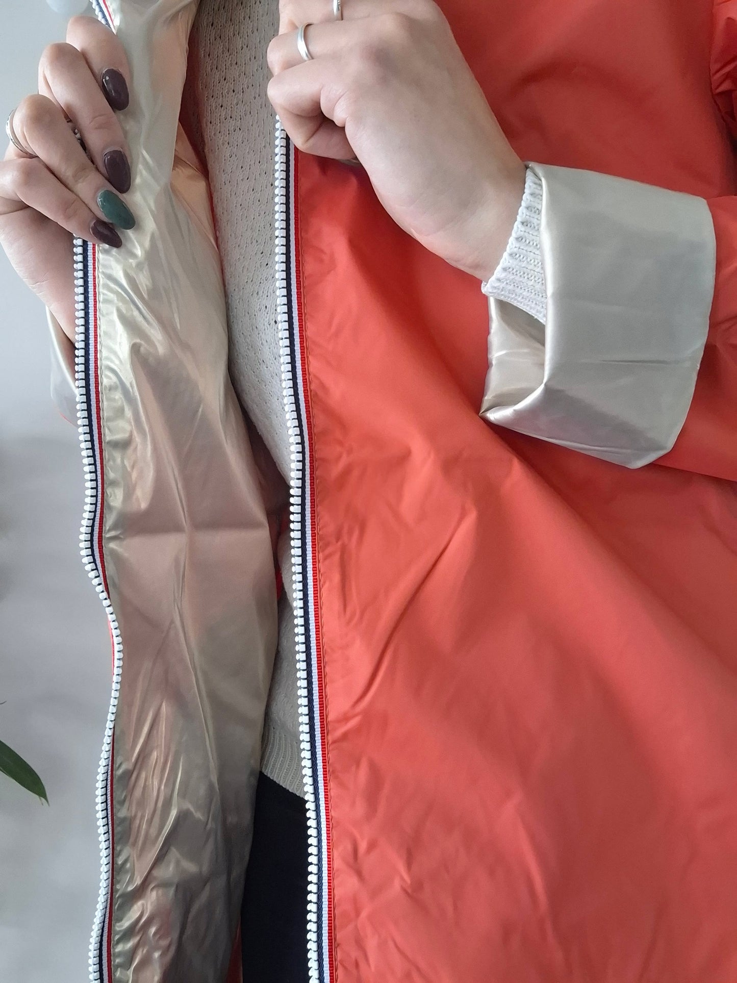 Laura Jo - Imperméable réversible long sans garnissage ouate couleur corail/doré