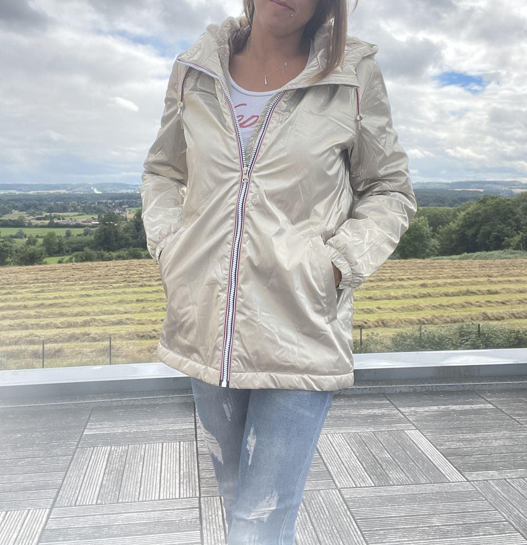 Laura Jo - Imperméable mi long doublé en fausse fourrure cordon tricolore couleur doré