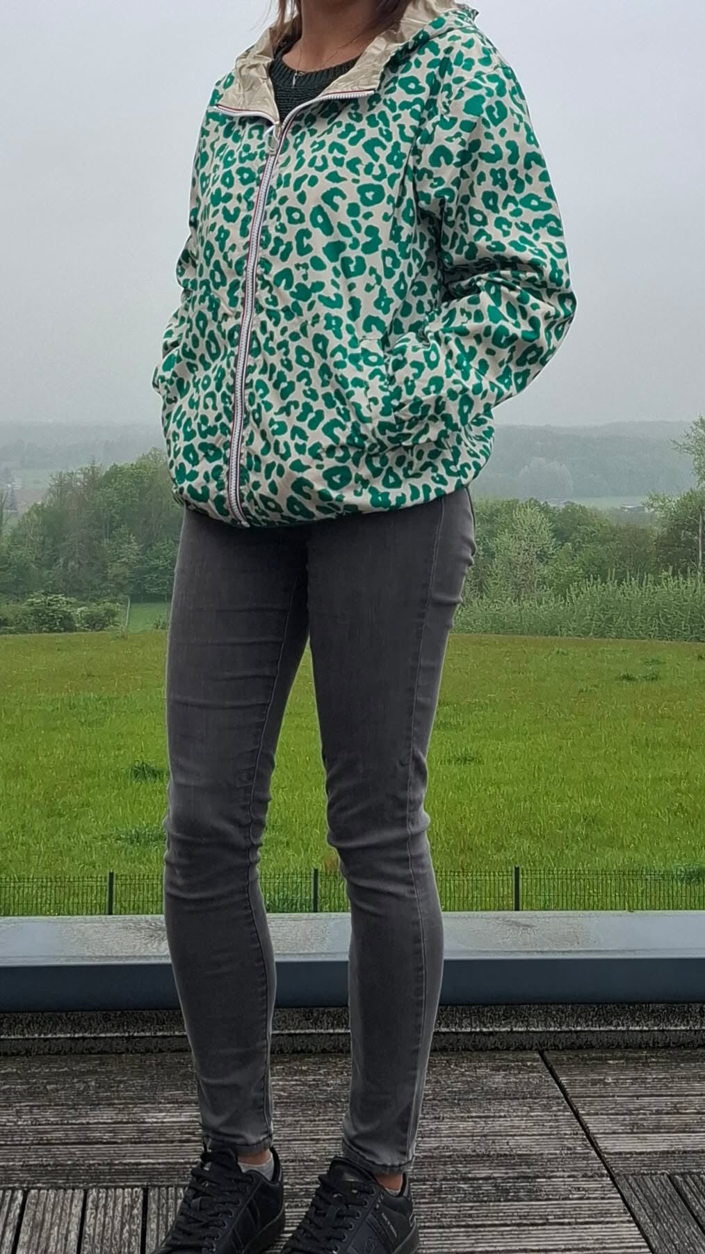 Escandelle - Parka imperméable courte Léopard vert réversible doré