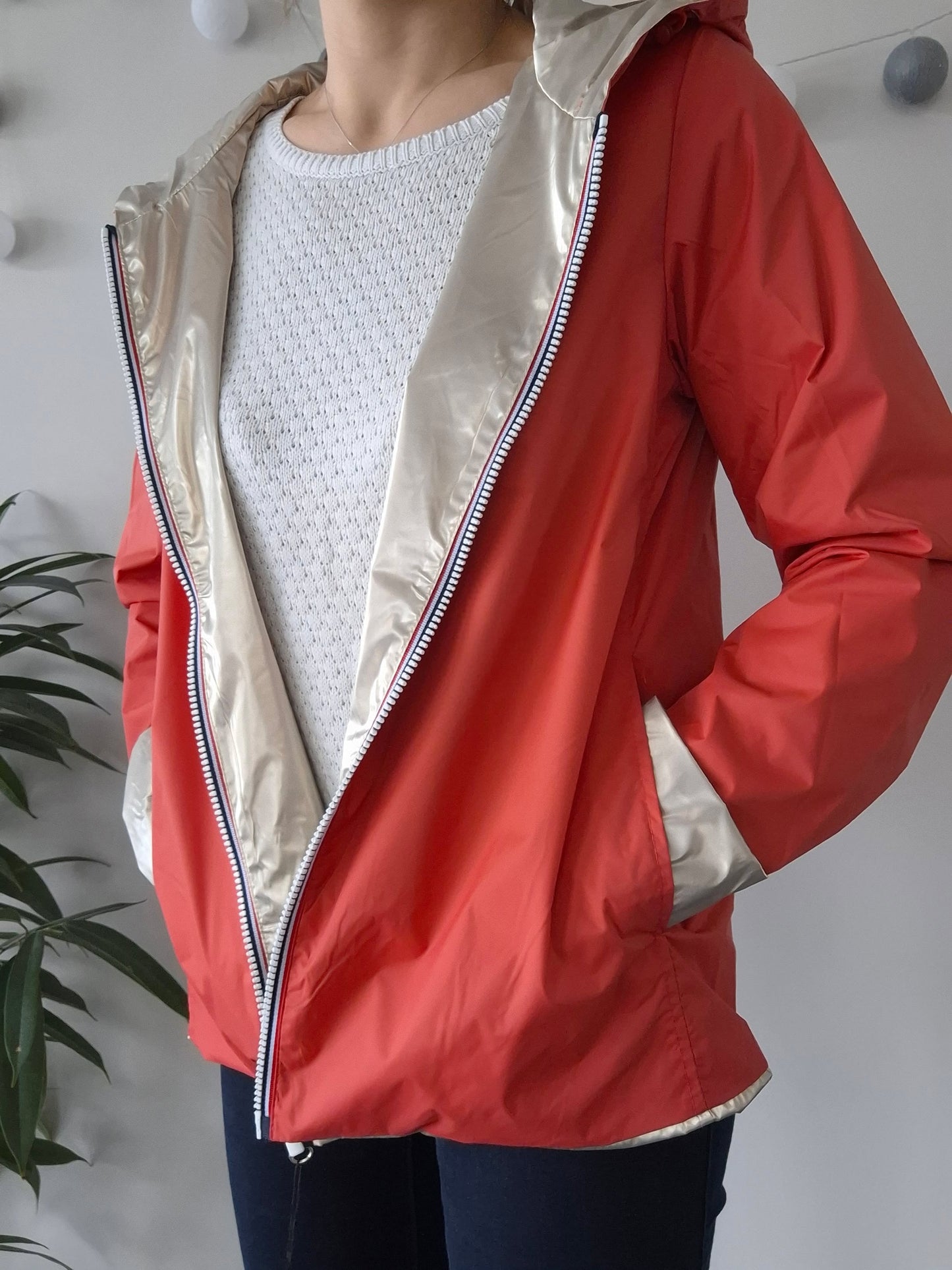 Laura Jo - Imperméable réversible court sans garnissage ouate couleur corail/doré