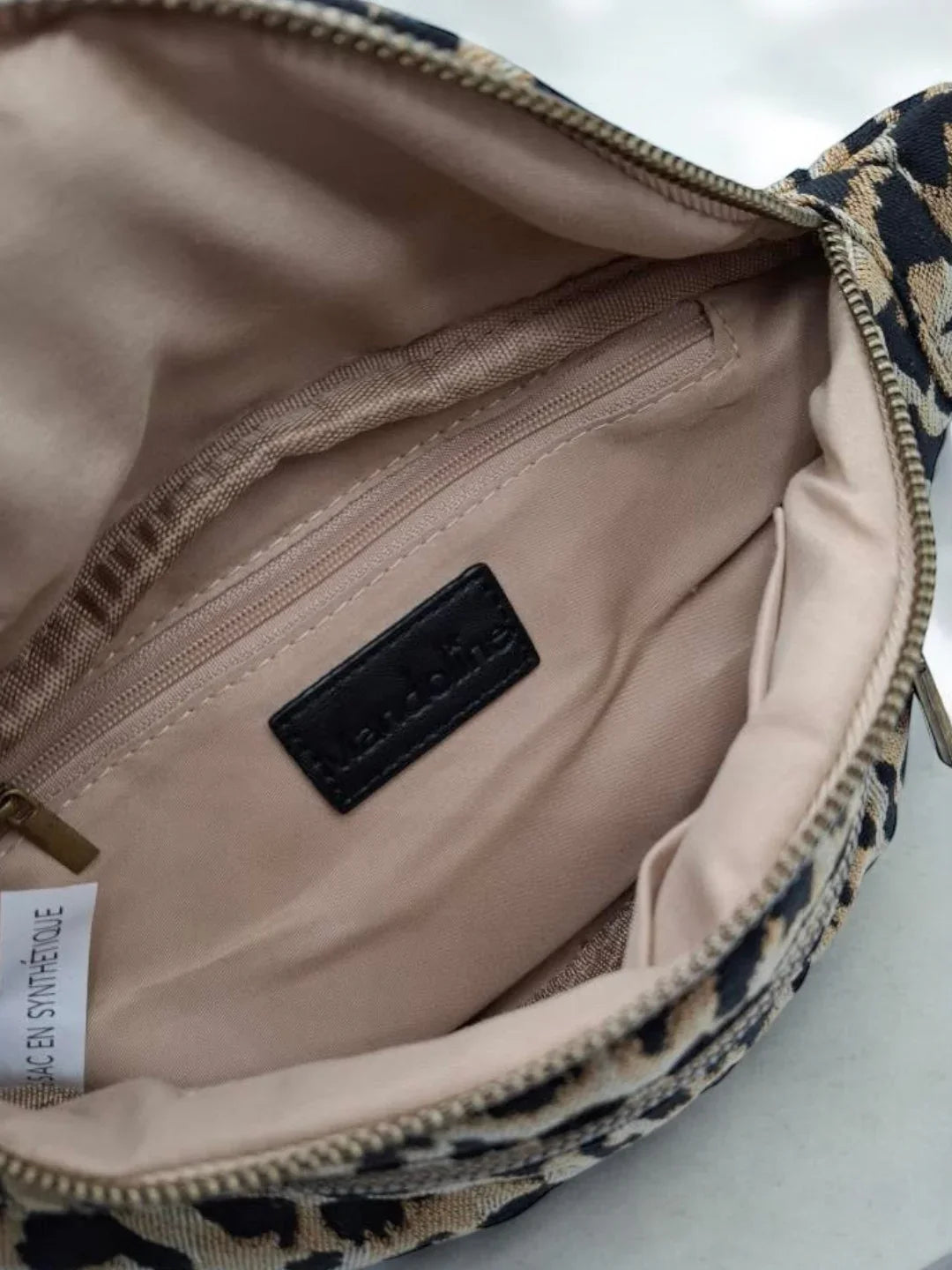 Sac banane en tissu à motif léopard camel 2 poches