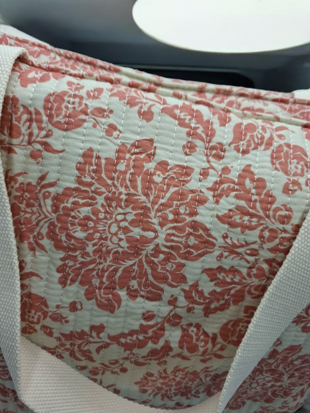 Sac cabas porté épaule en coton liberty fleuri corail crème