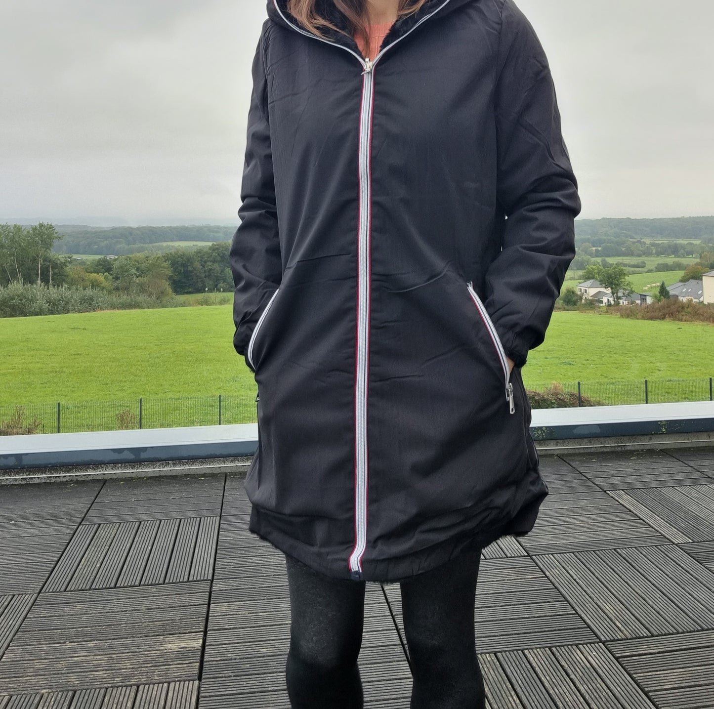 New Lolo - Manteau long NOIR réversible, imperméable et complètement fourré non resserrable à la taille