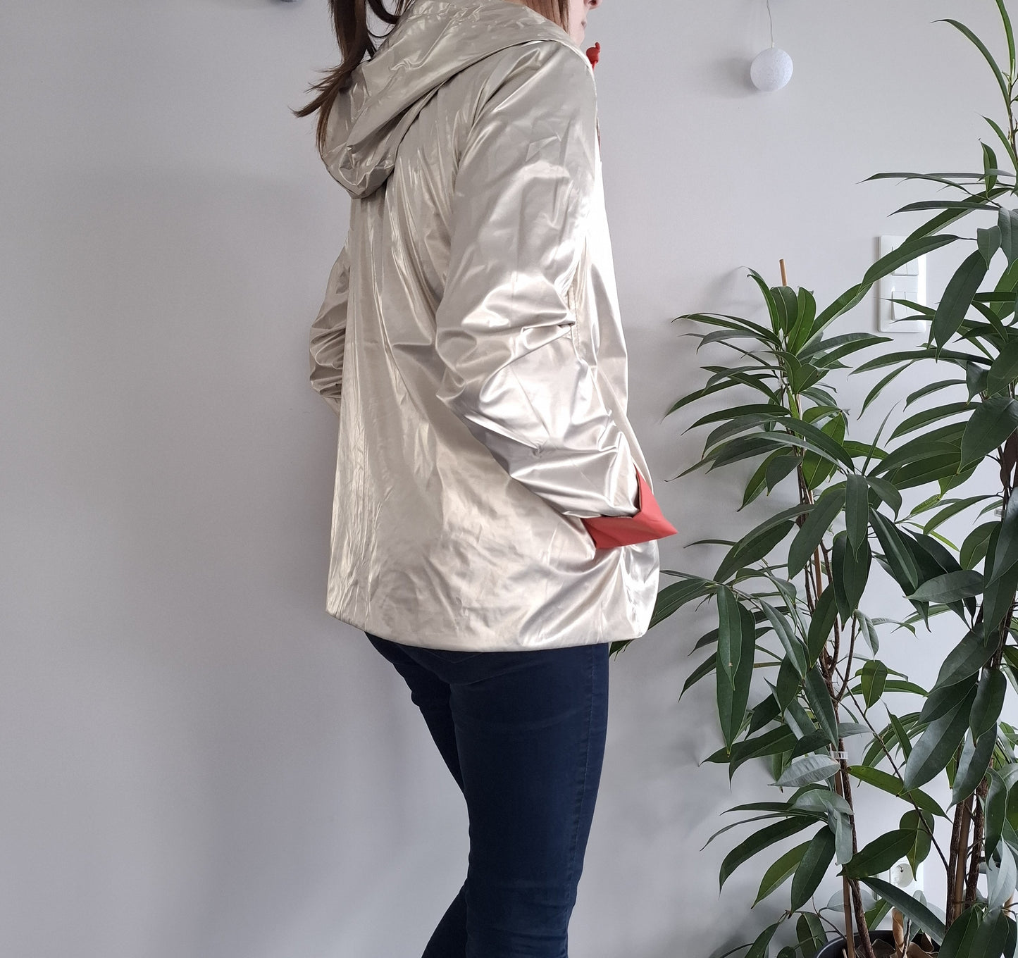 Laura Jo - Imperméable réversible court sans garnissage ouate couleur corail/doré