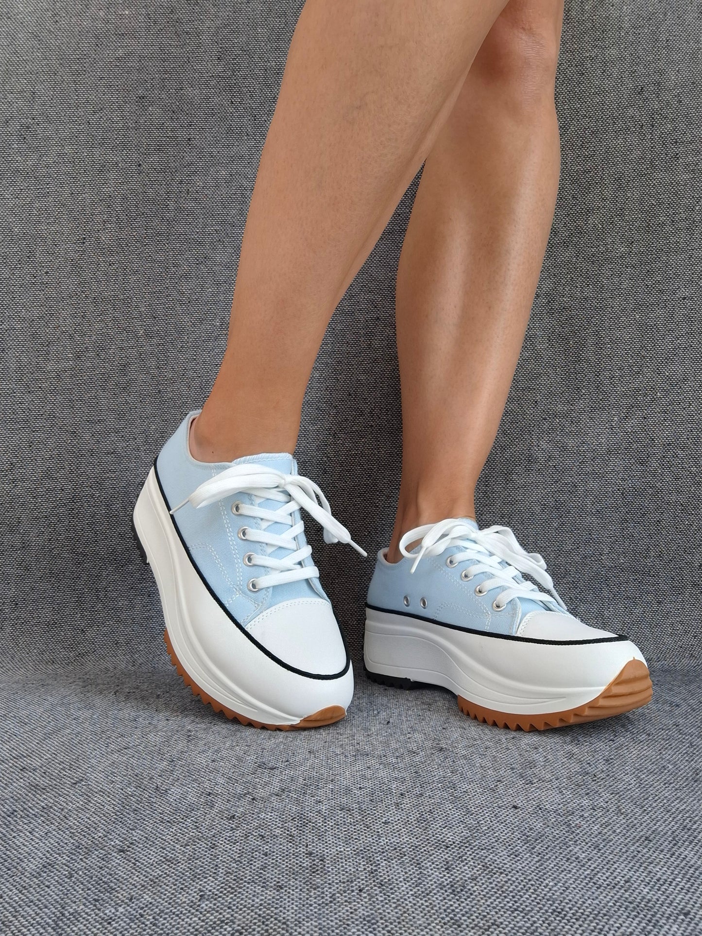 Chaussures baskets basses plate-forme tissu toile bleu