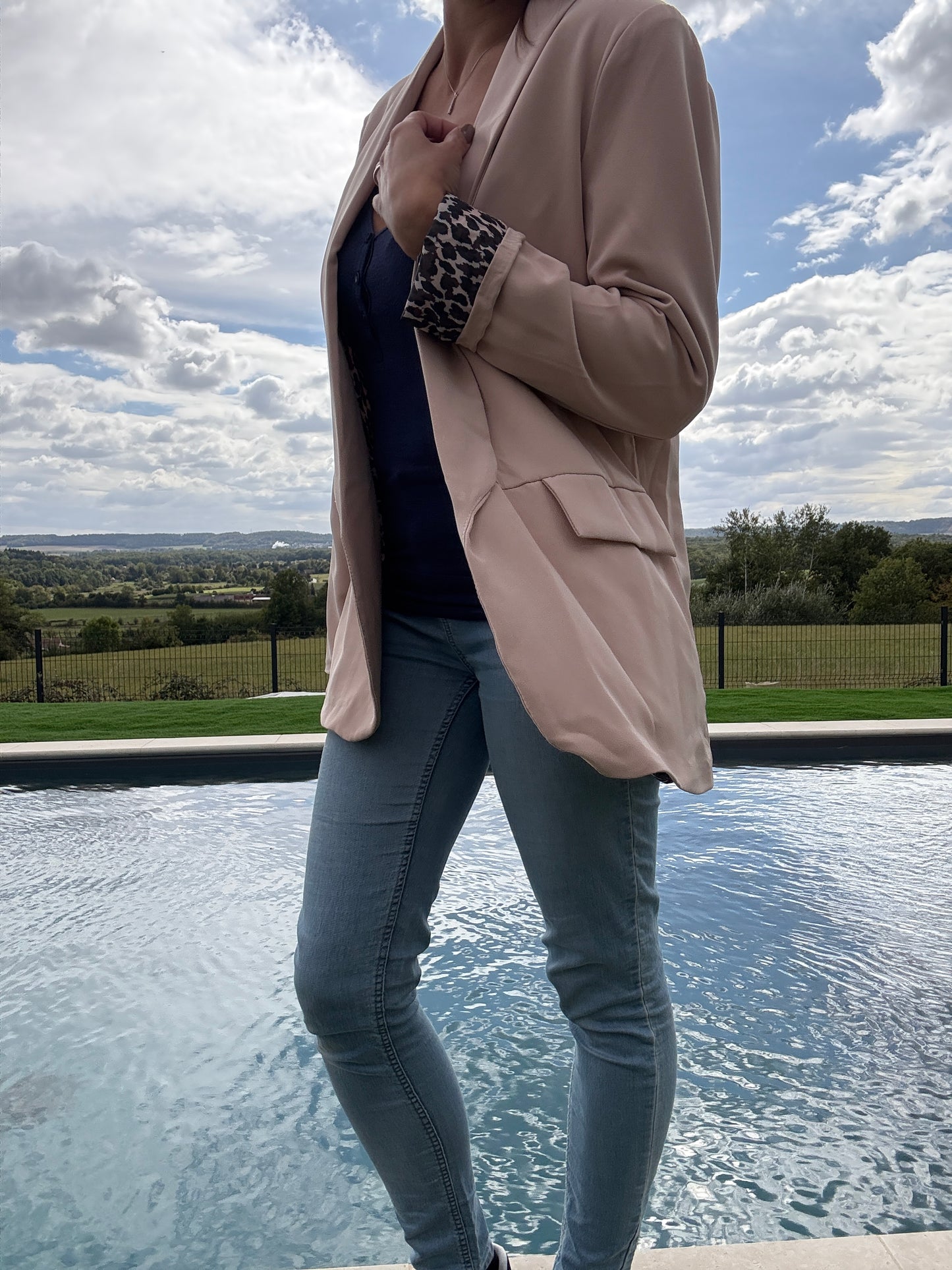 Veste blazer beige avec doublure imprimé léopard