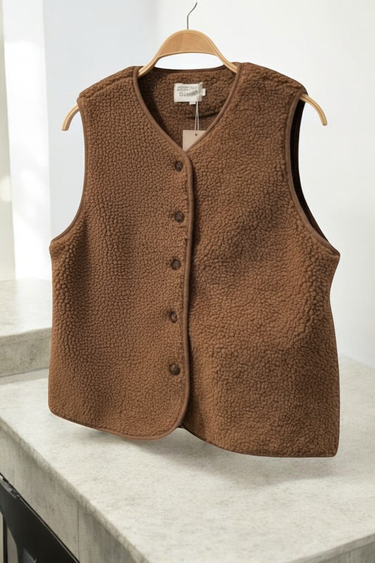 Veste gilet peluche moumoute sans manches marron chocolat