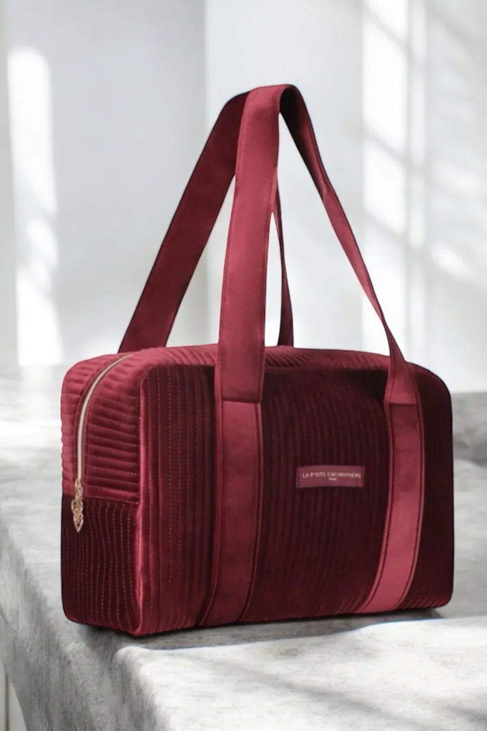 Sac week-end de voyage polochon velours cotelé rouge bordeaux