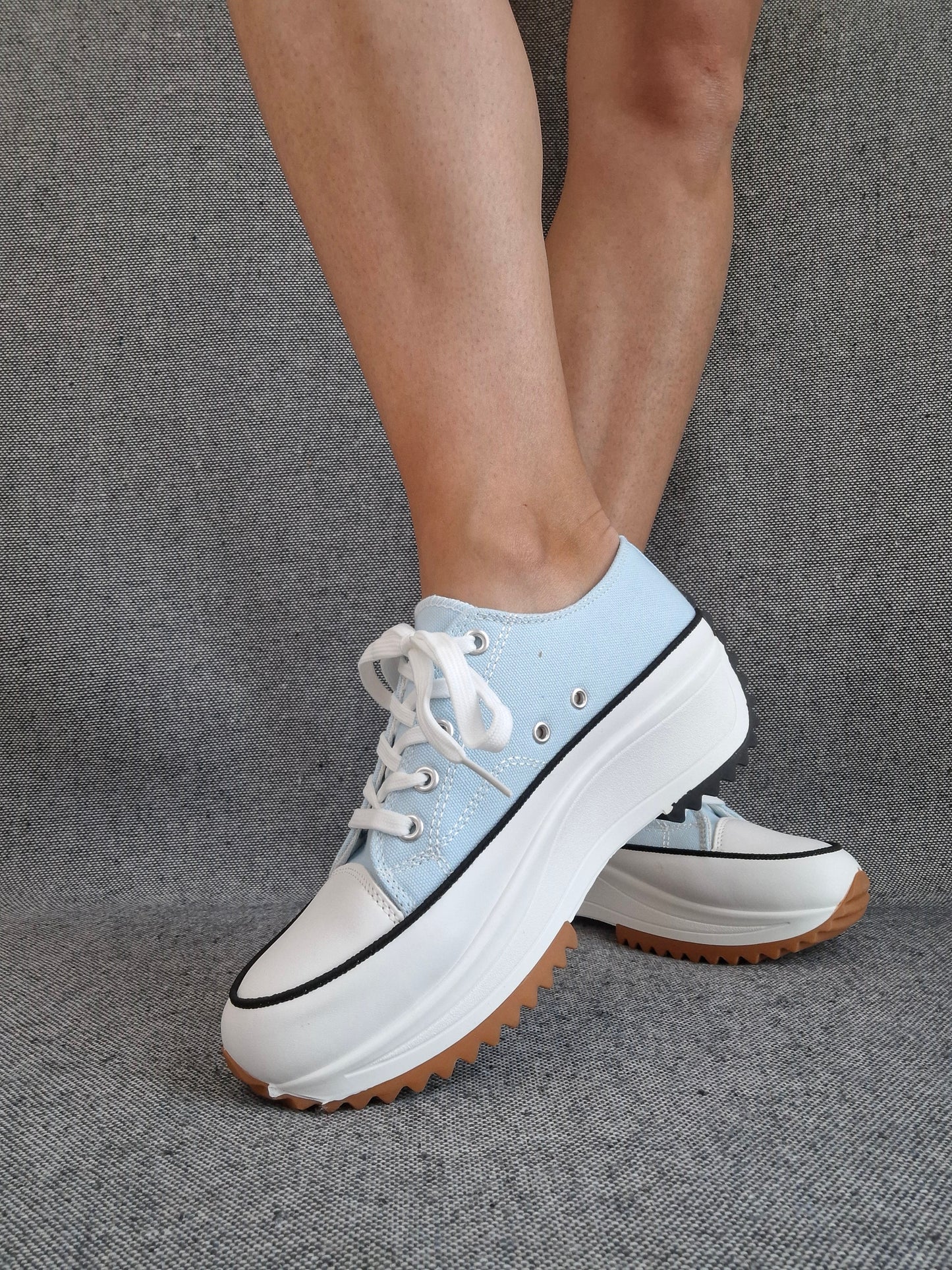 Chaussures baskets basses plate-forme tissu toile bleu