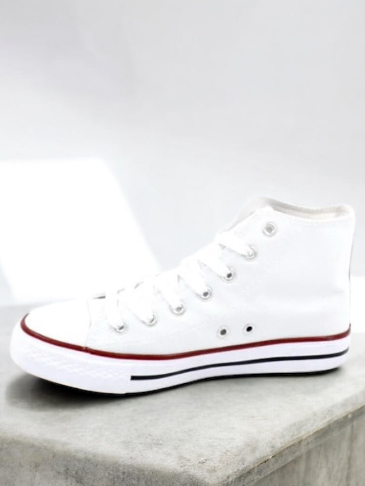 Chaussures baskets hautes toile blanche style converse