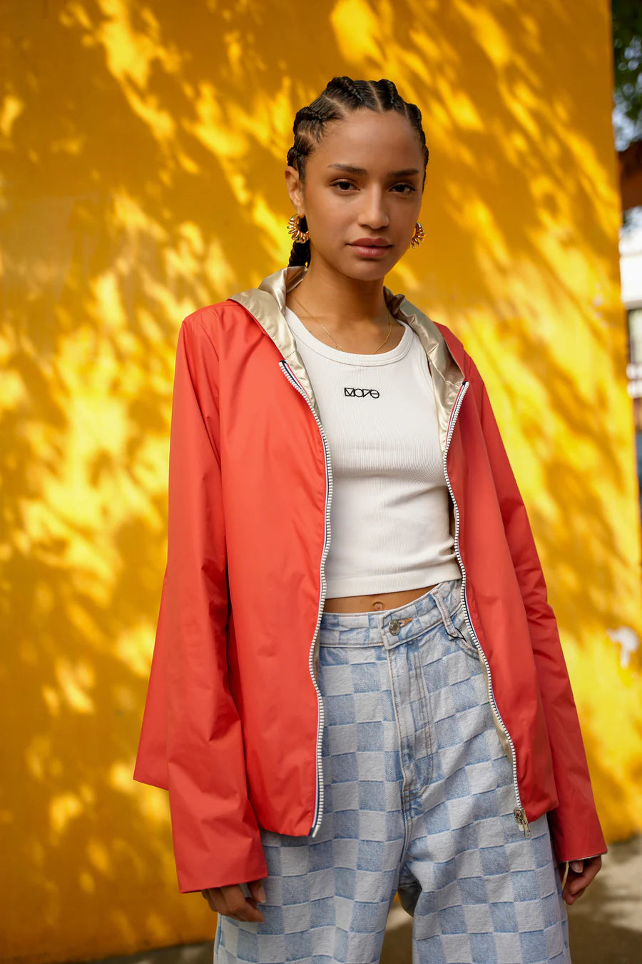 Laura Jo - Imperméable réversible court sans garnissage ouate couleur corail/doré