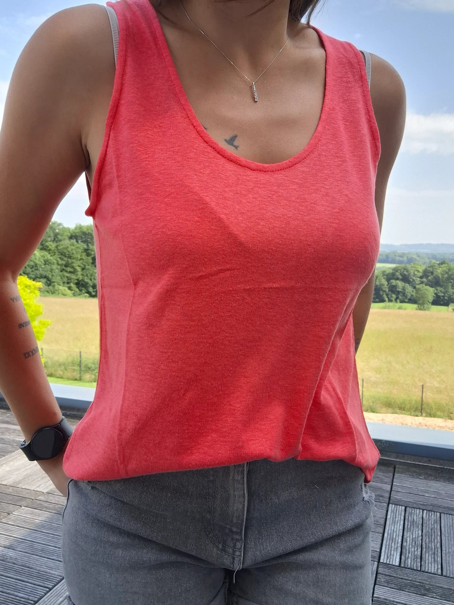 Débardeur en coton lin corail