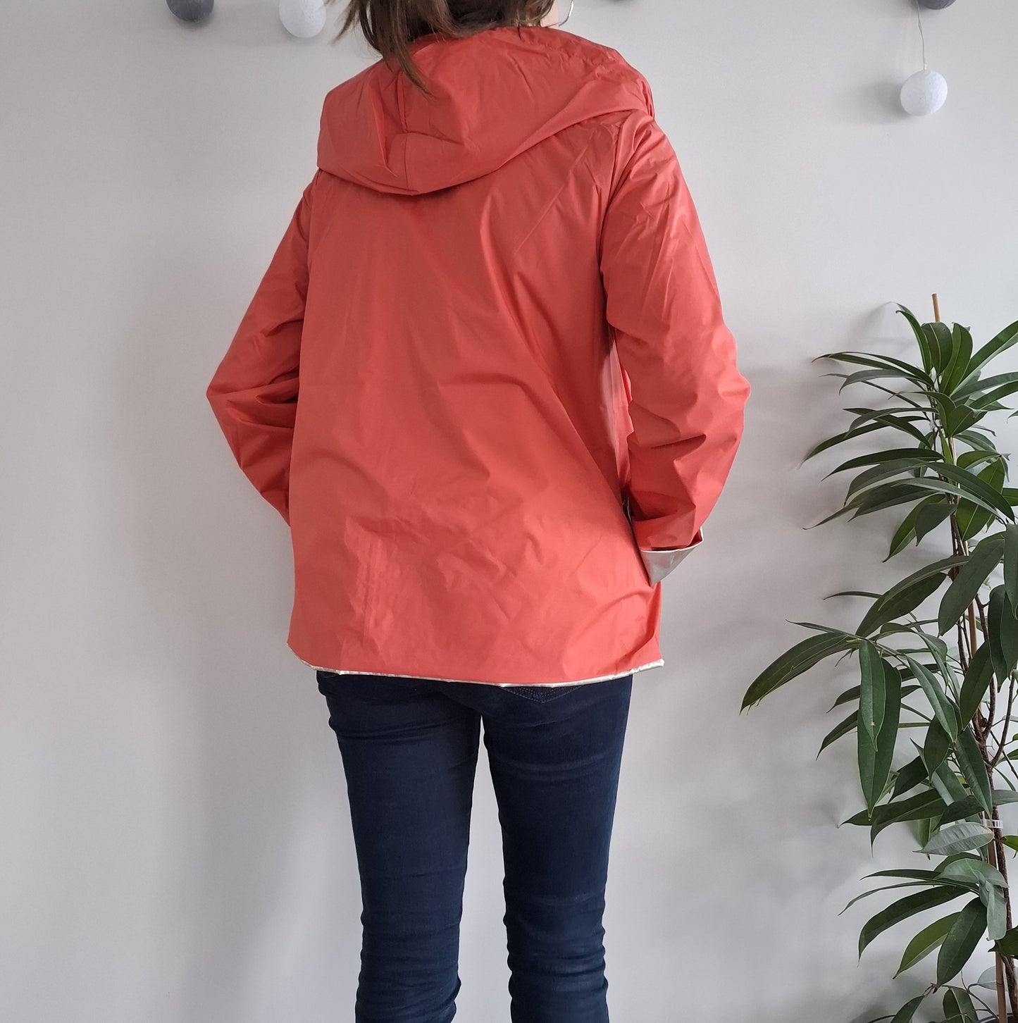 Laura Jo - Imperméable réversible court sans garnissage ouate couleur corail/doré
