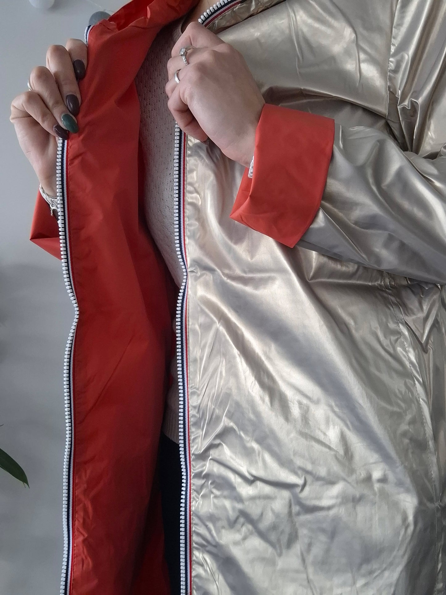 Laura Jo - Imperméable réversible long sans garnissage ouate couleur corail/doré