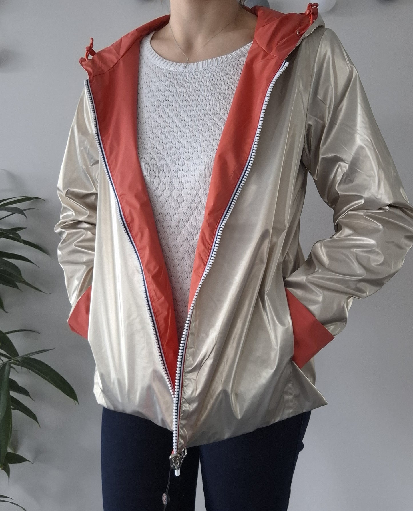 Laura Jo - Imperméable réversible court sans garnissage ouate couleur corail/doré
