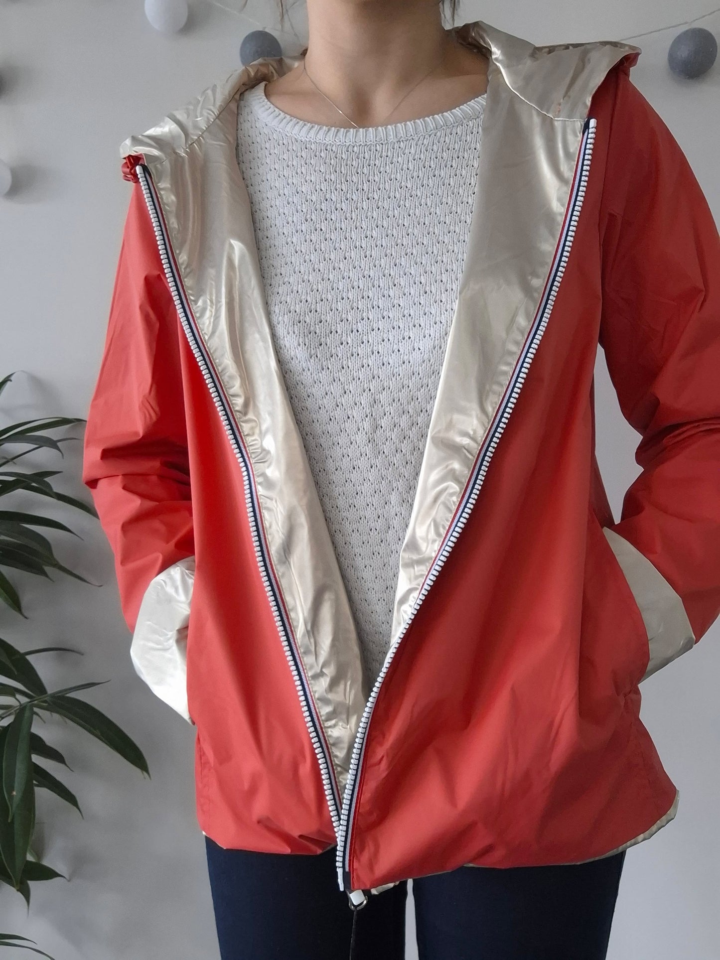 Laura Jo - Imperméable réversible court sans garnissage ouate couleur corail/doré