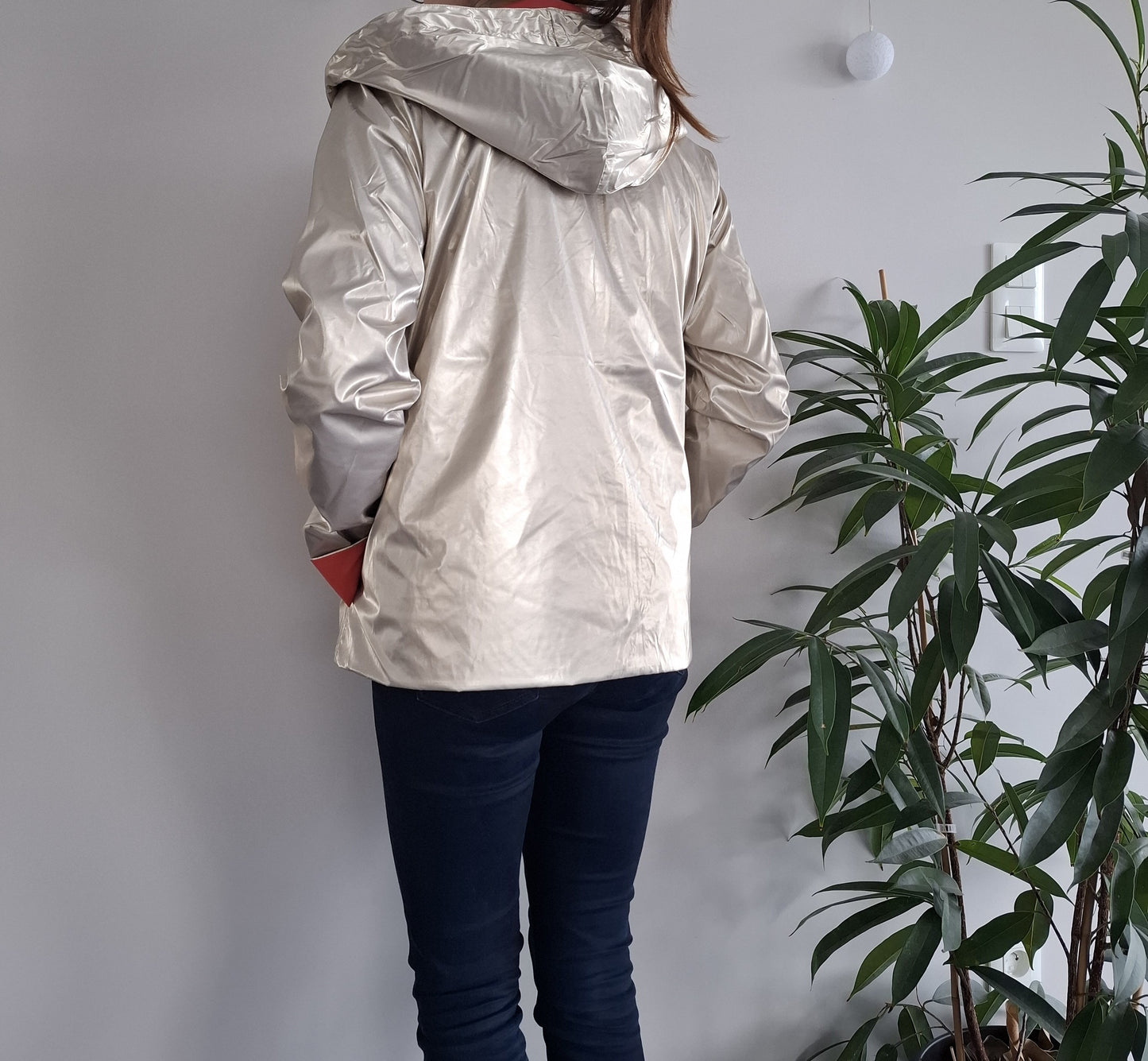 Laura Jo - Imperméable réversible court sans garnissage ouate couleur corail/doré