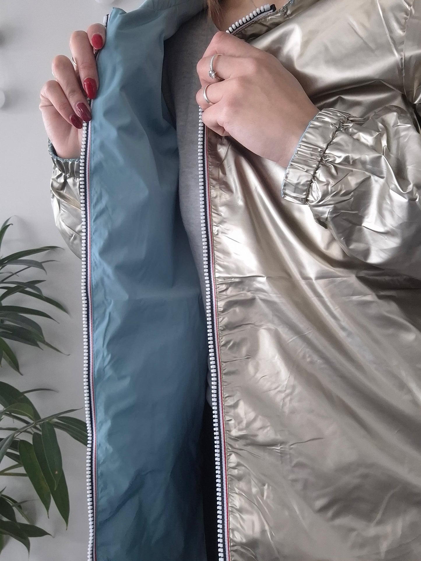 Melya Melody - Imperméable réversible mi-long sans garnissage ouate couleur bleu ciel/doré