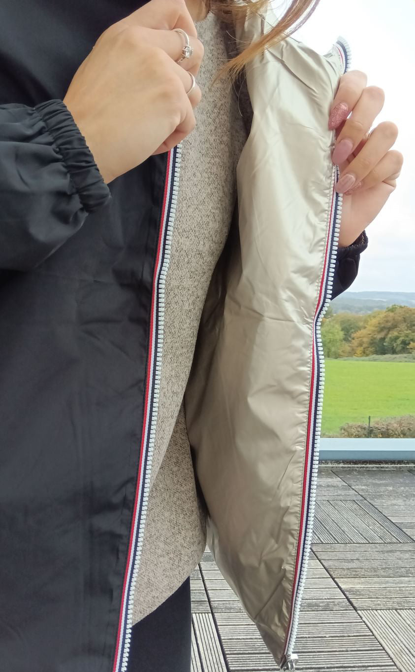 Melya Melody - Manteau court léger imperméable noir réversible doré