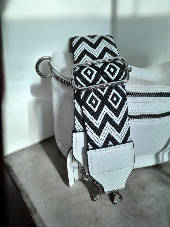 Sac banane simili cuir 2 poches sangle fantaisie blanc