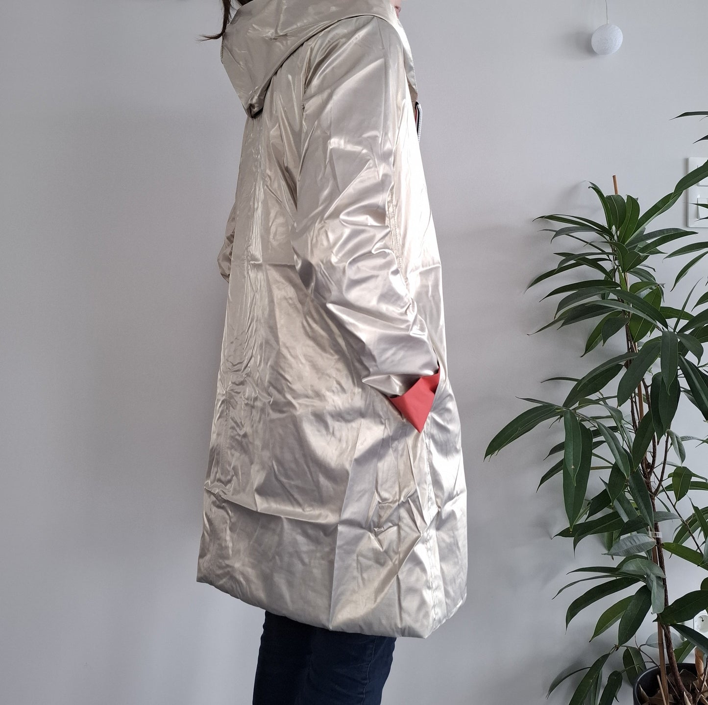 Laura Jo - Imperméable réversible long sans garnissage ouate couleur corail/doré