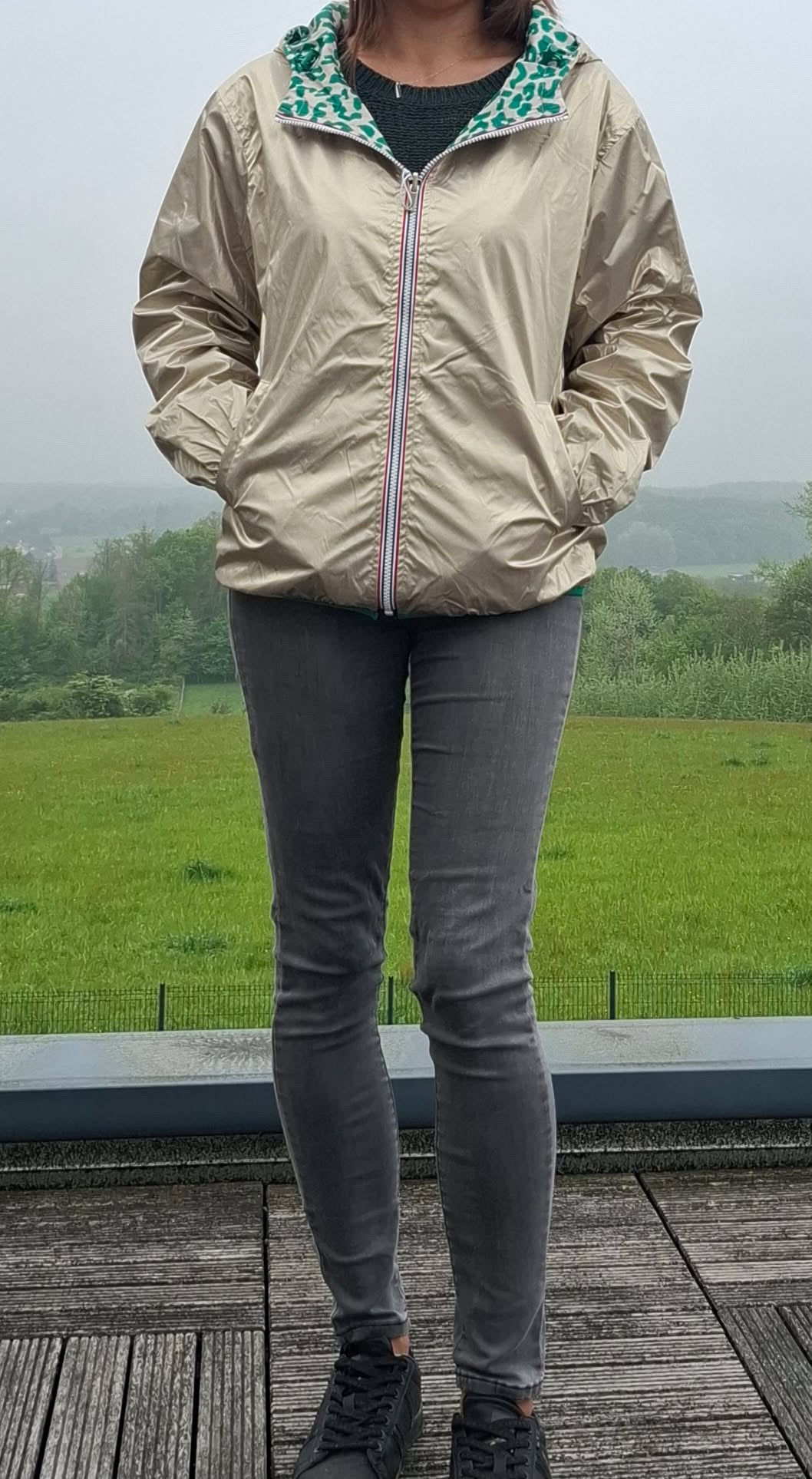 Escandelle - Parka imperméable courte Léopard vert réversible doré
