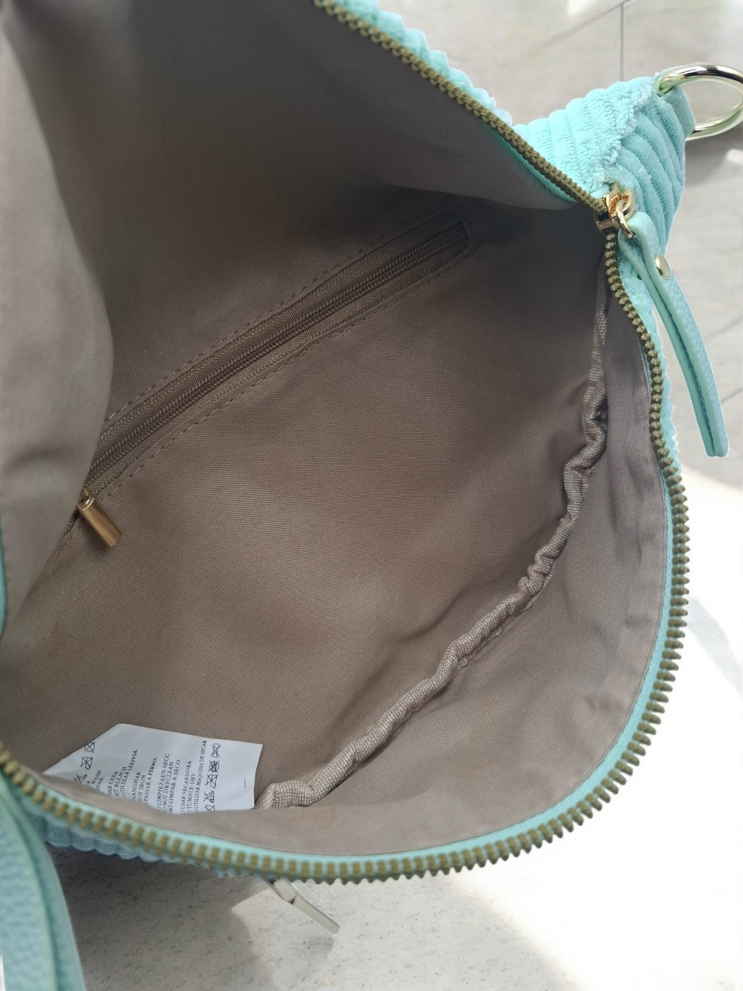 Sac banane velours côtelé 2 poches vert/bleu sangle fantaisie