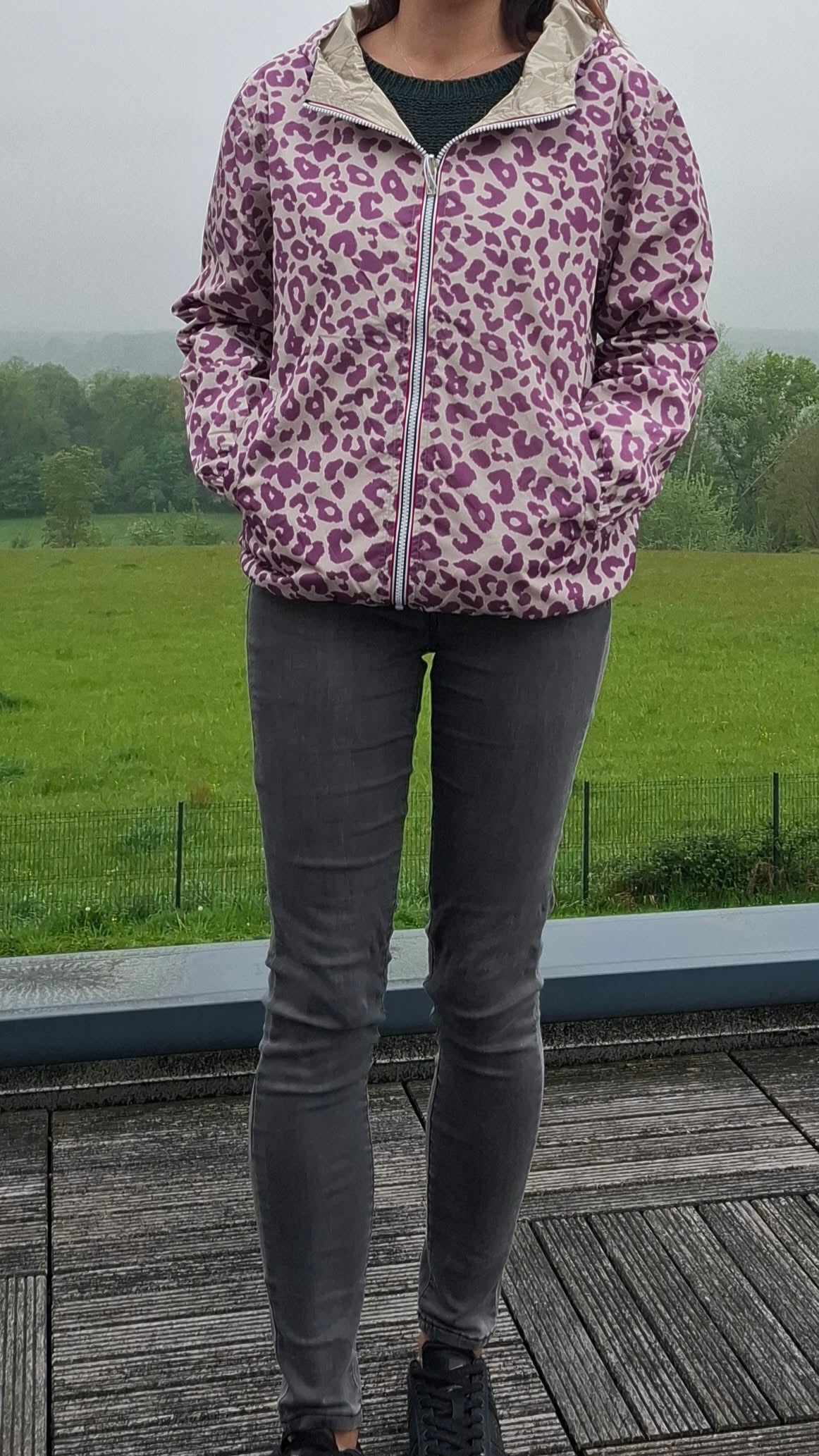 Escandelle - Parka imperméable courte Léopard violet réversible doré