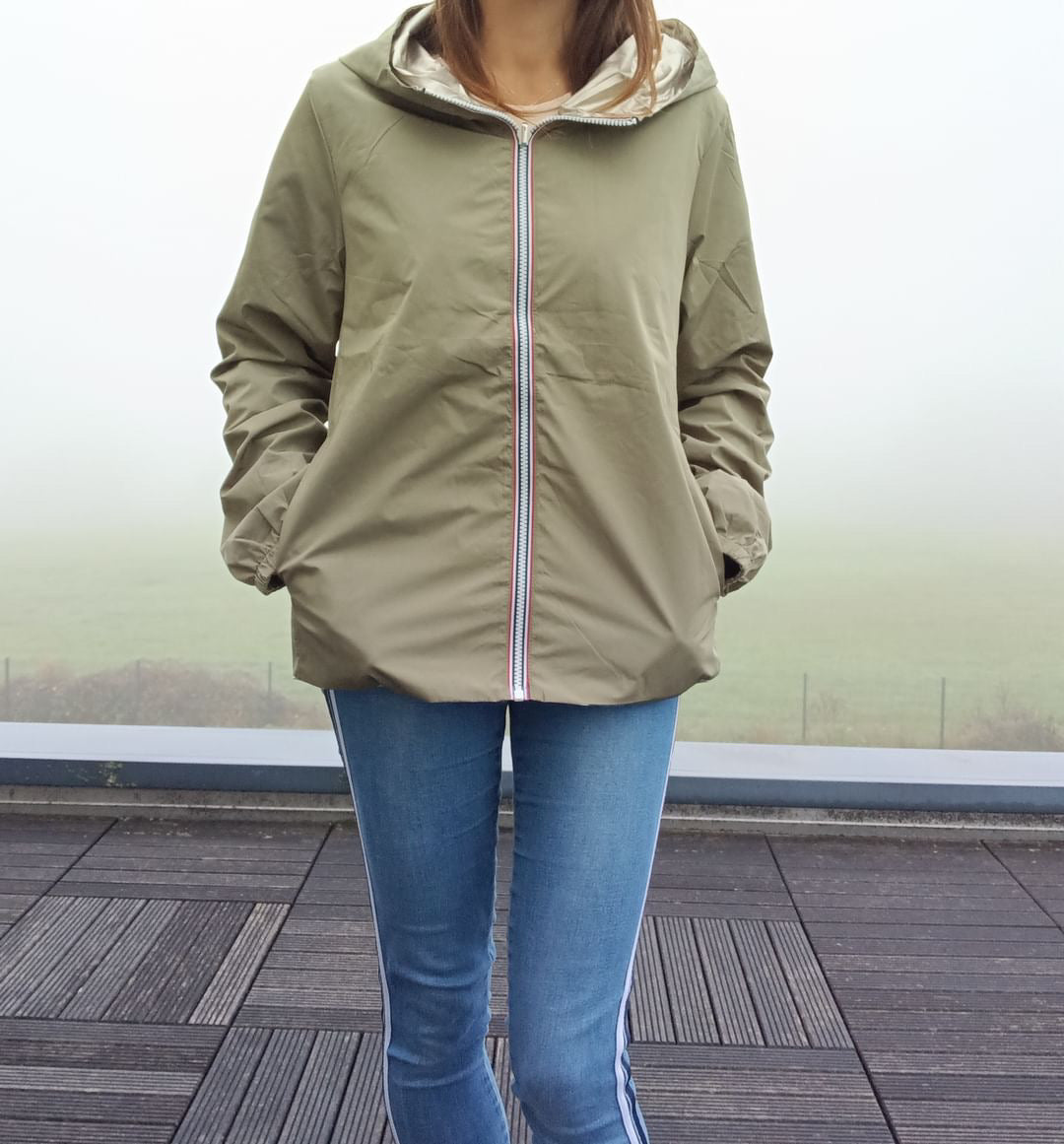 Melya Melody - Manteau court léger imperméable kaki réversible doré