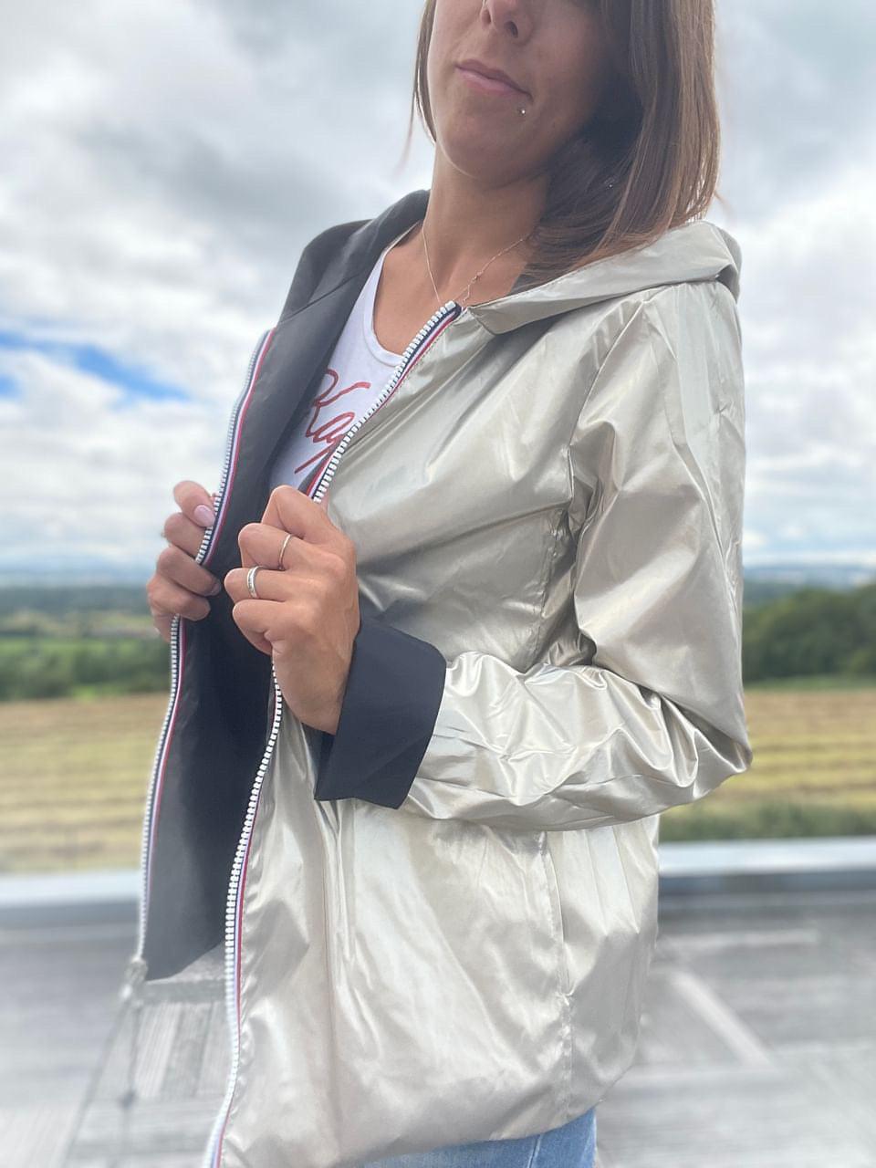 Laura Jo - Imperméable réversible court sans garnissage ouate mi-saison couleur noir/doré