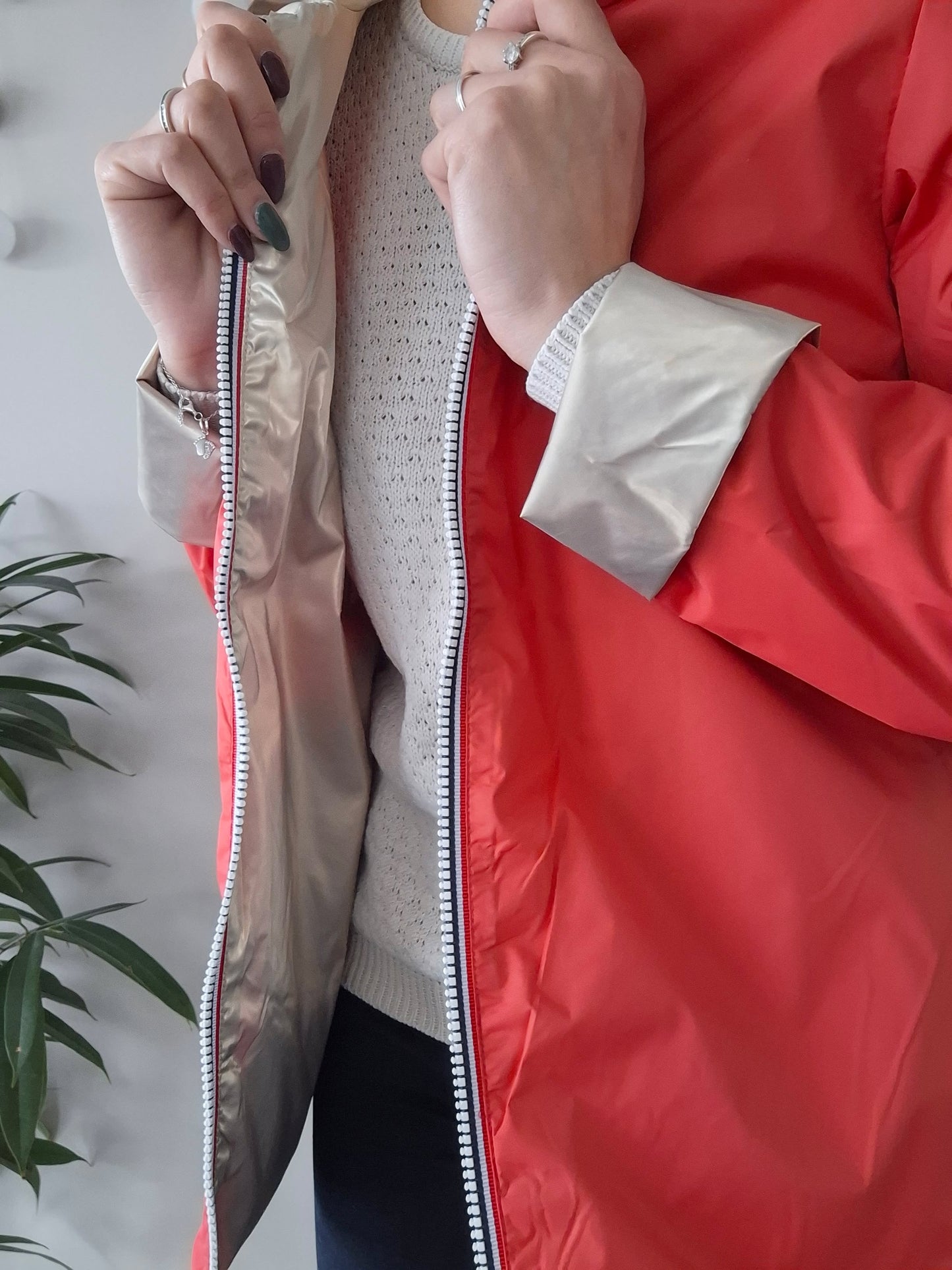 Laura Jo - Imperméable réversible court sans garnissage ouate couleur corail/doré